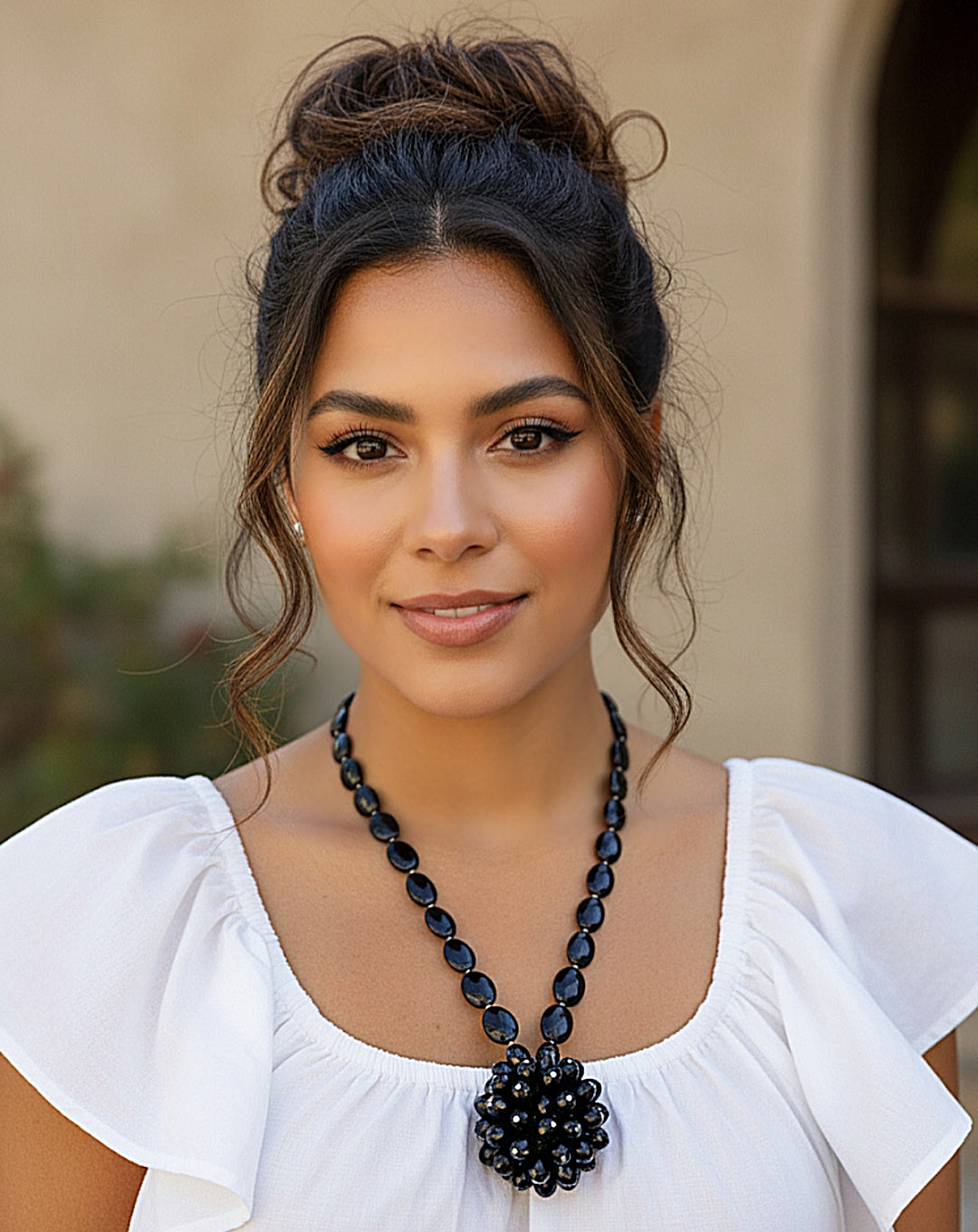 Black Flower Beaded Statement Necklace