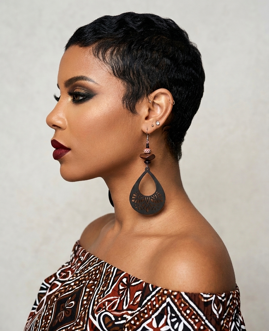 Black Teardrop Lasercut Dangle Earrings