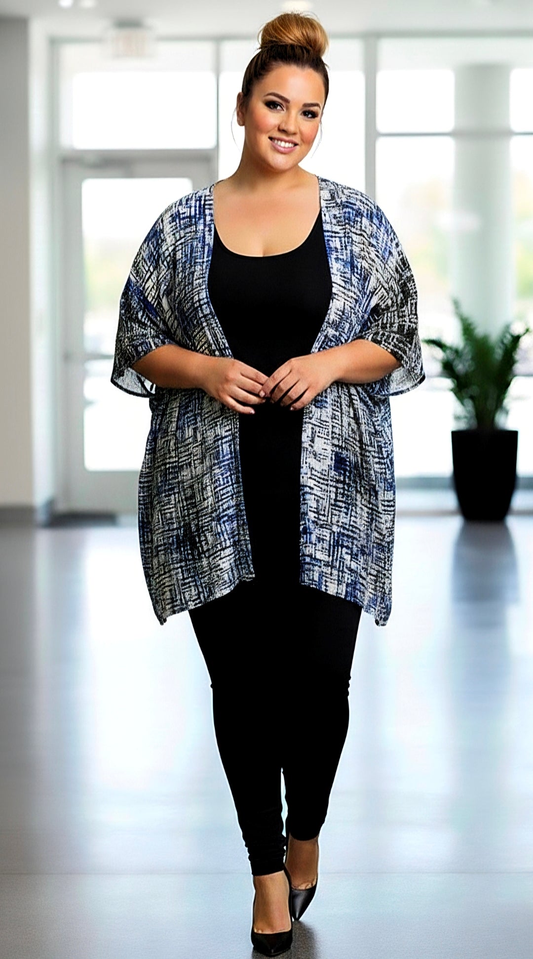 Short Kimono Jacket Blue Black White