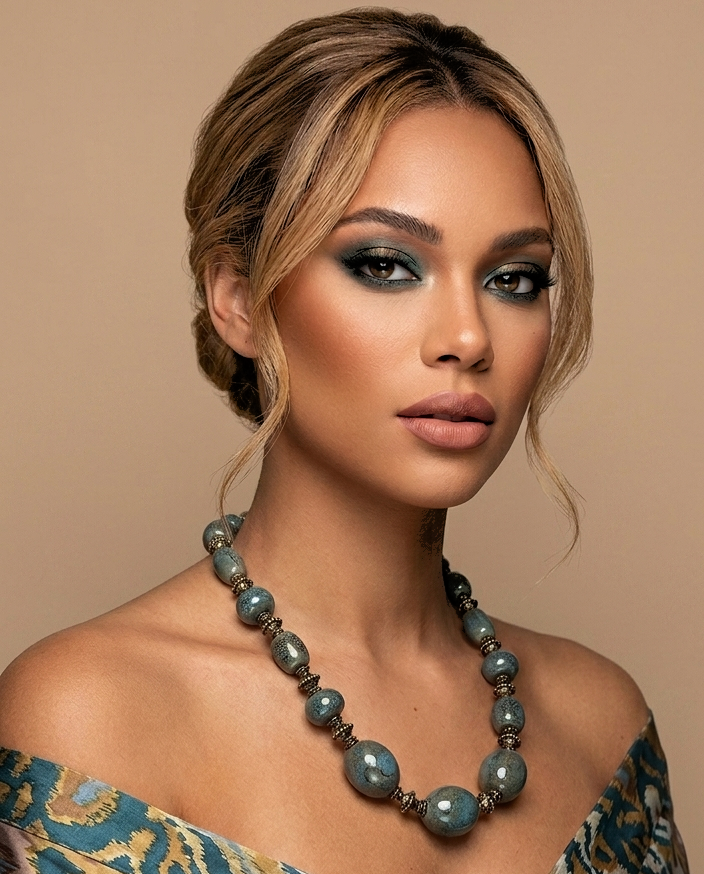 Blue Porcelain Beaded Statement Necklace