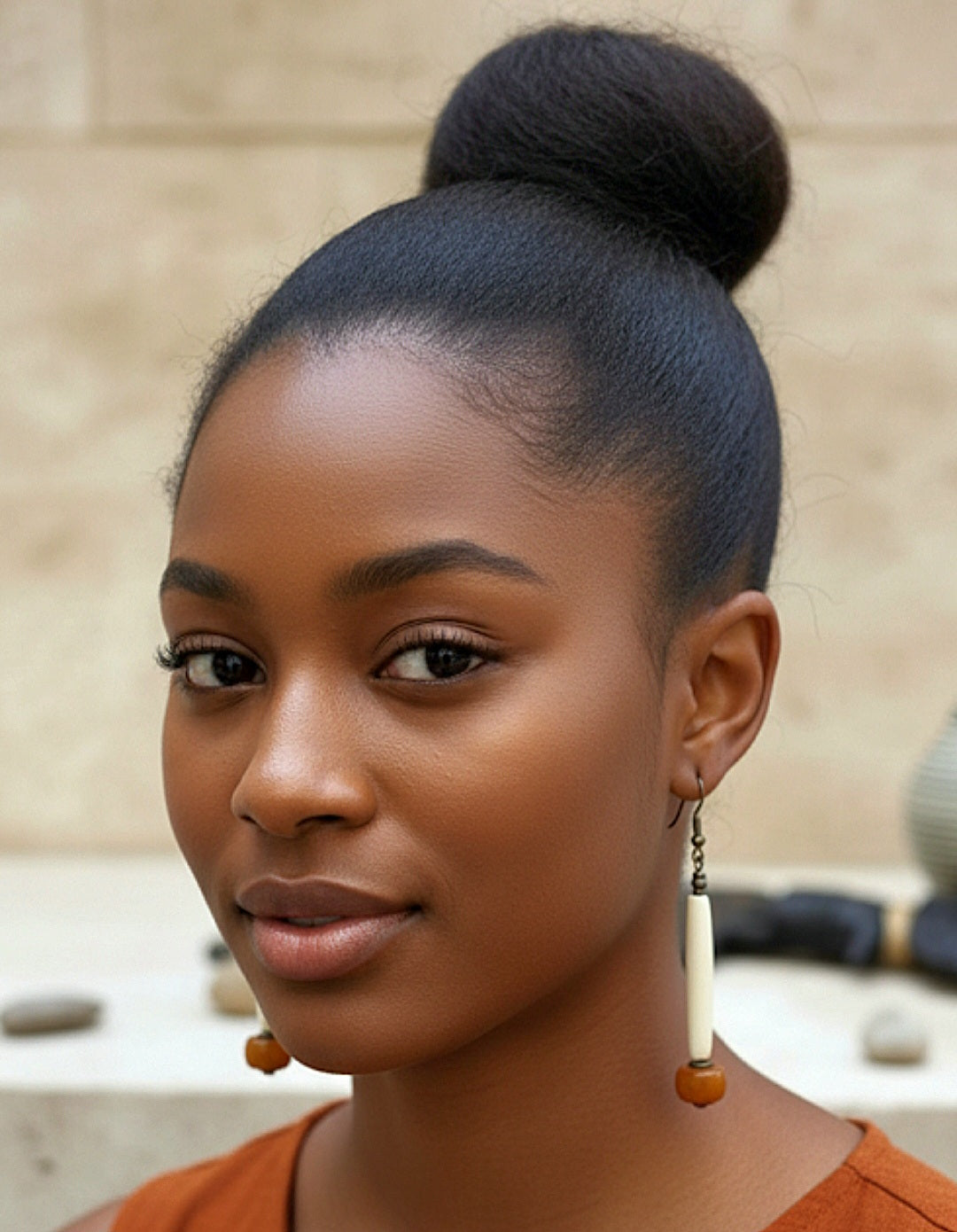 Bone Tube Amber Dangle Earrings