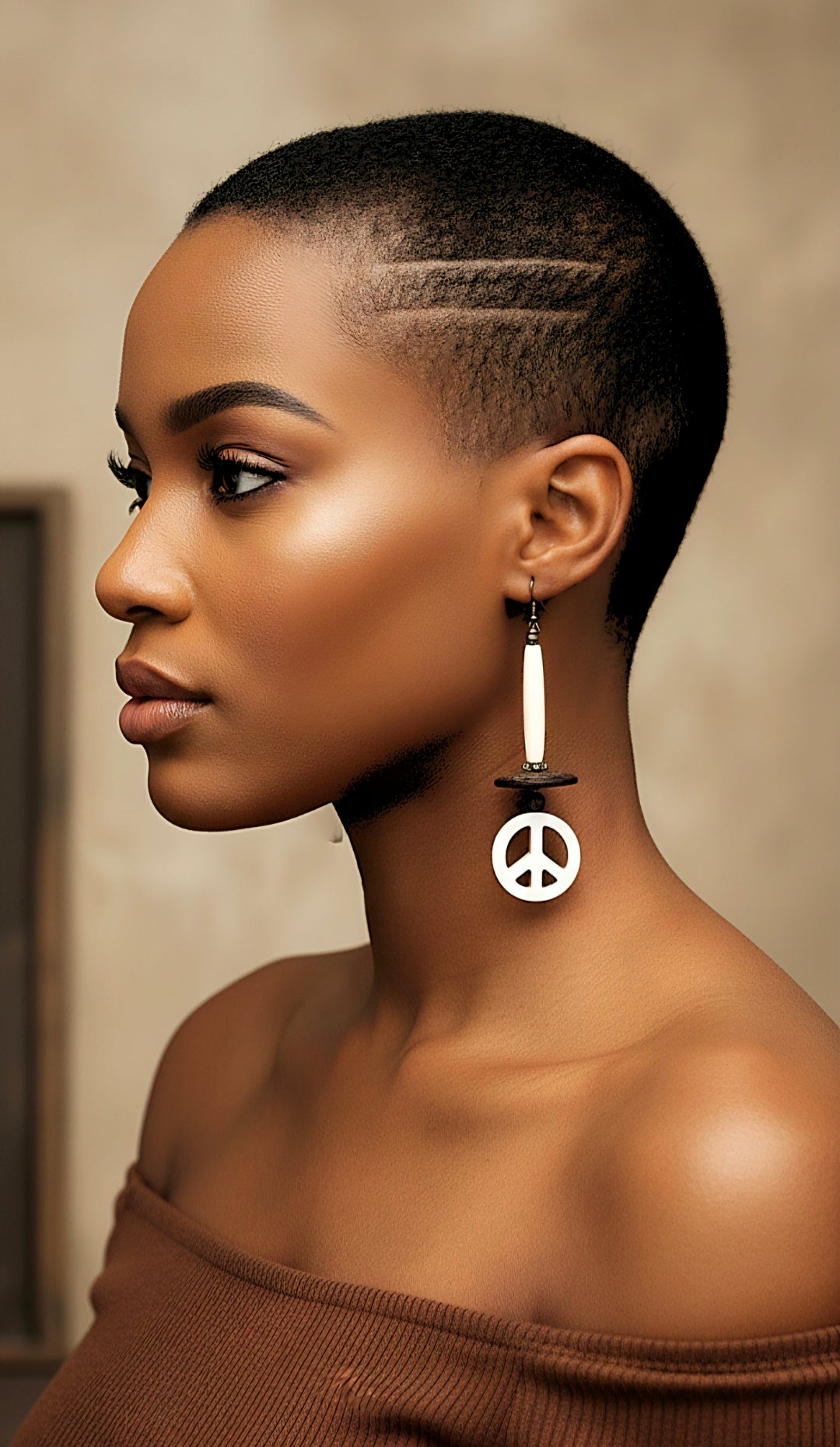 Bone Tube Brown Accent Peace Earrings