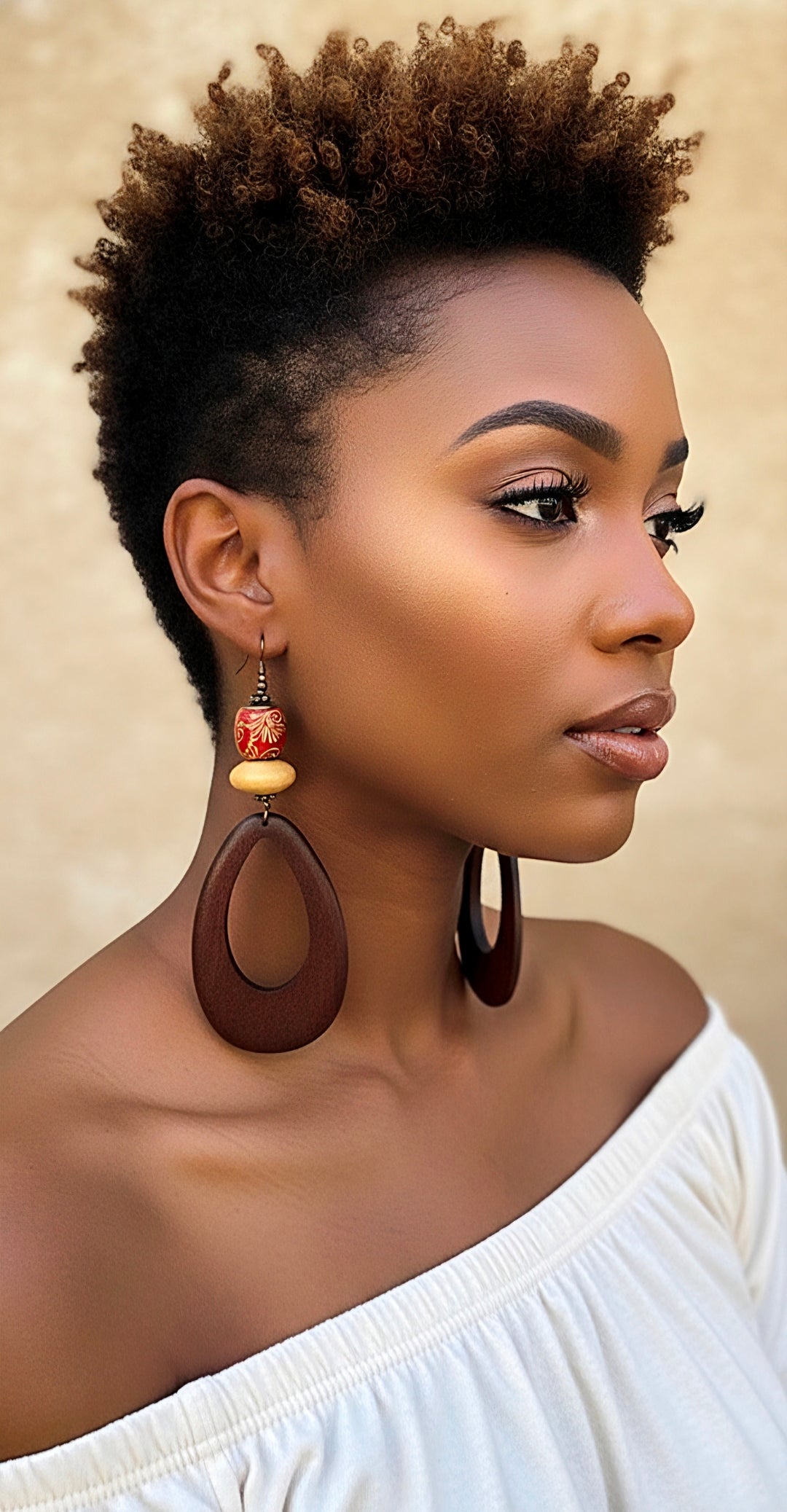 Brown Teardrop Red Tan Accents Dangles
