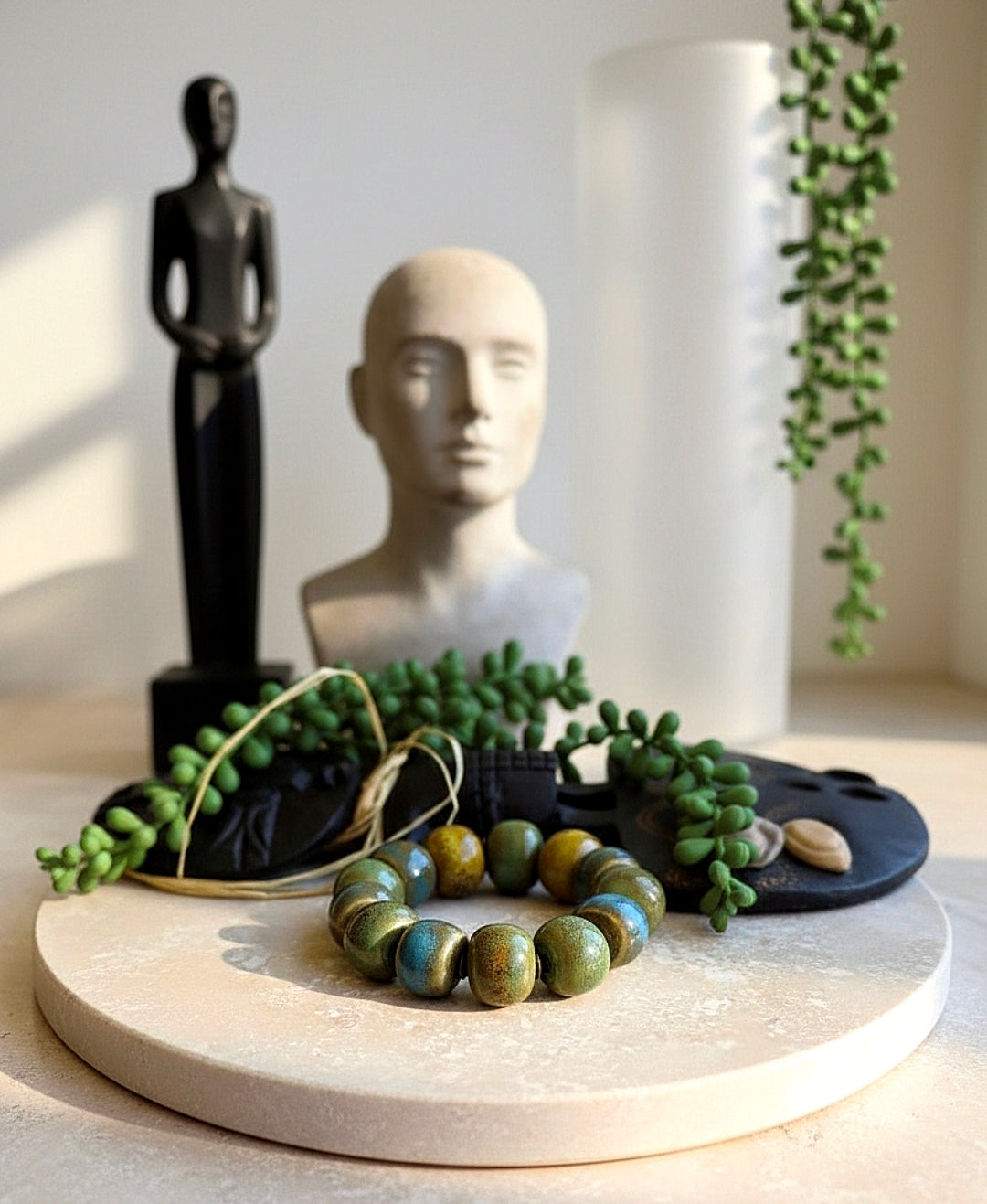 Chunky Blue Green and Gold Rondelle Stretch Bracelet