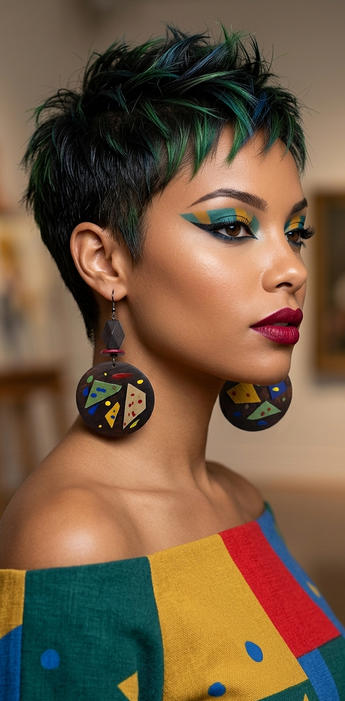 Geometric and Round Leather and Paint Strokes Wood Dangles