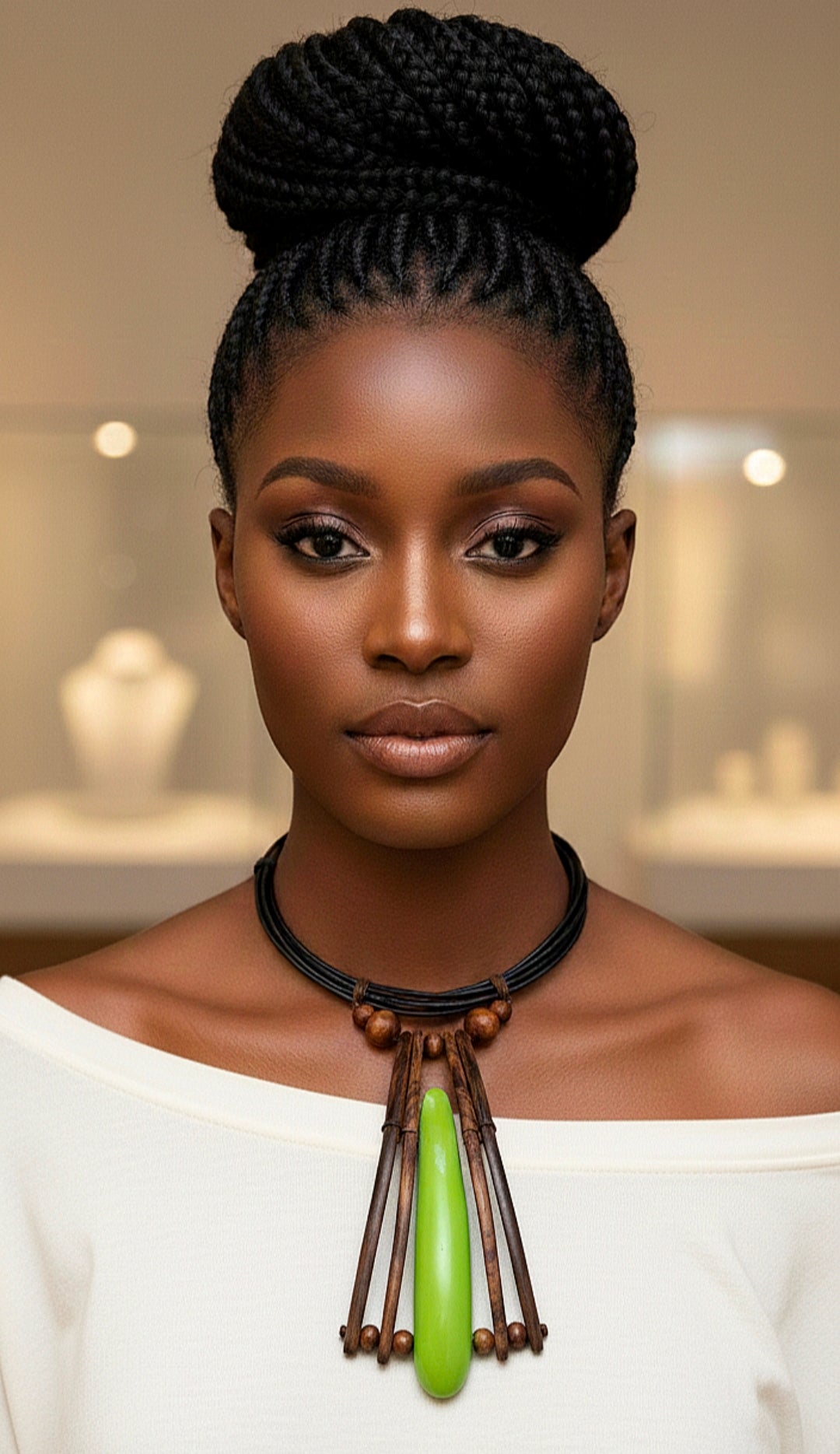 Lime Green Bone and Wood Statement Necklace