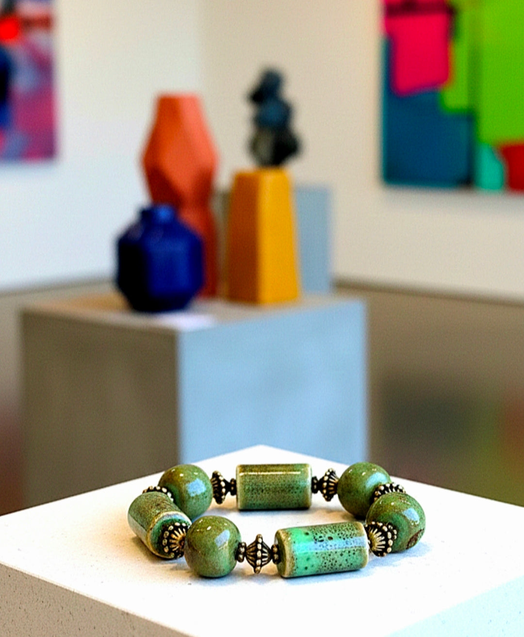 Chunky Speckled Green Porcelain Bracelet