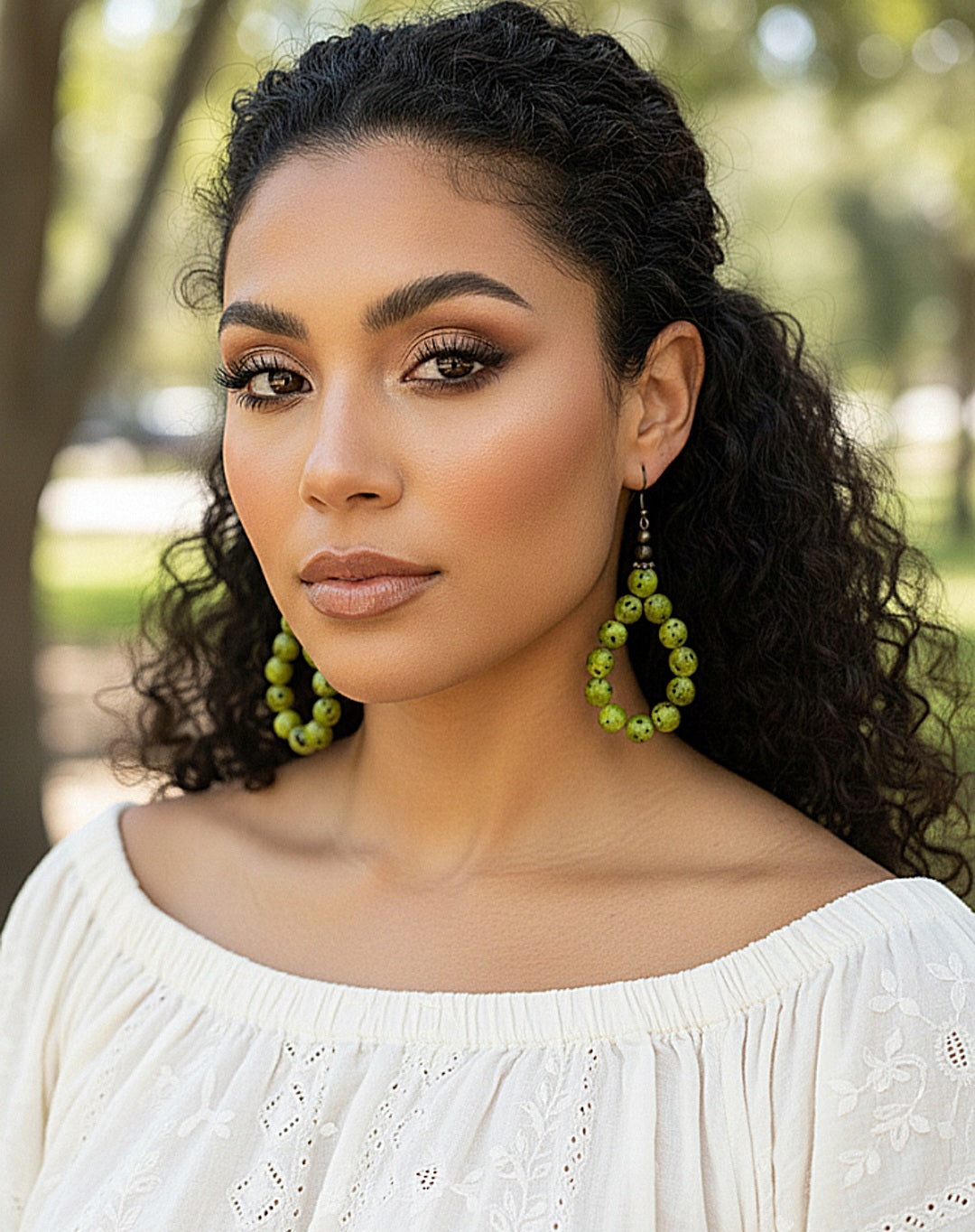 Teardrop Speckle Green Dangle Earrings