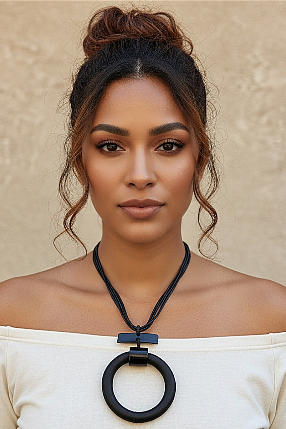 Chic Black Leather Circle Pendant Necklace