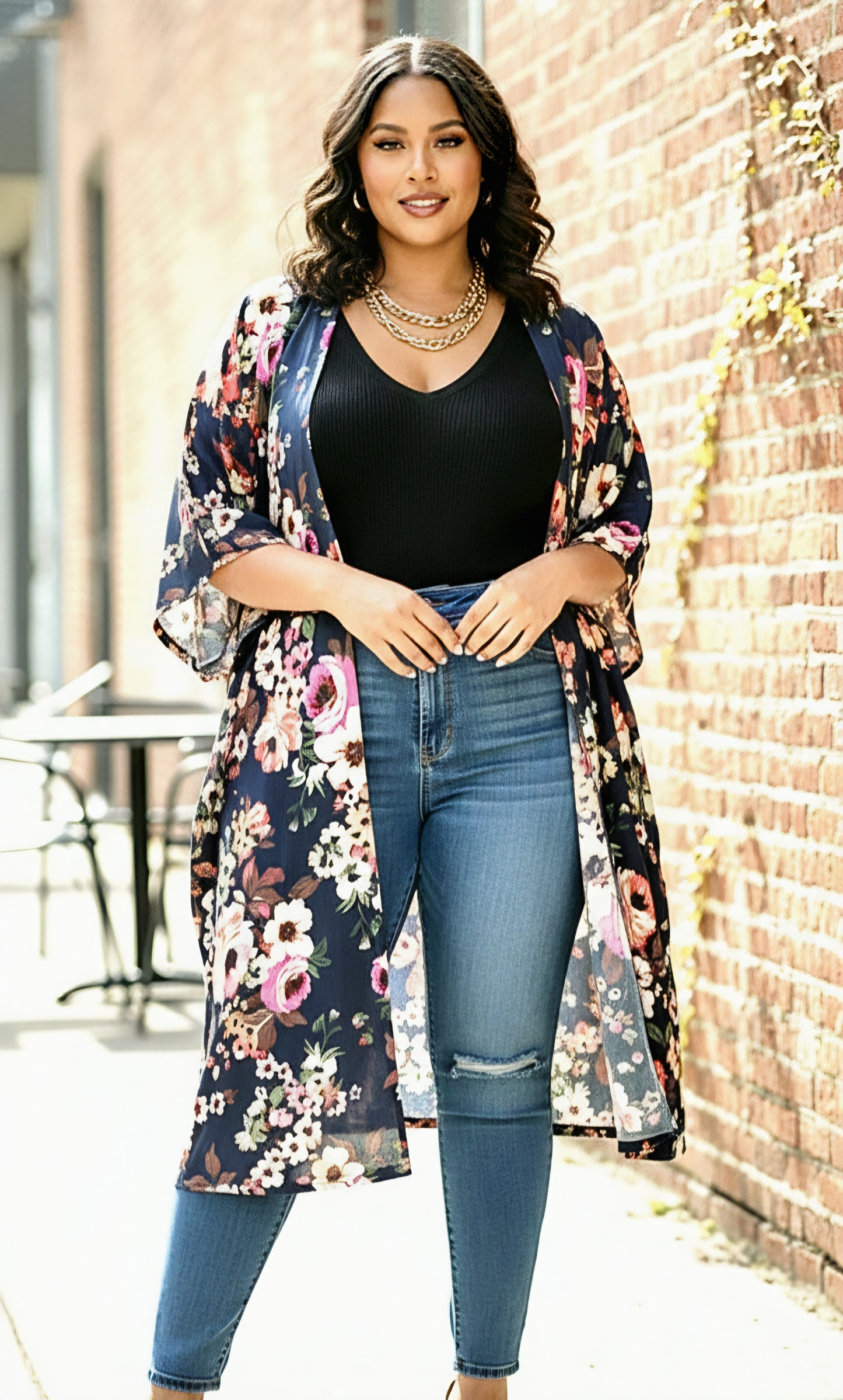Maxi Kimono Navy Floral