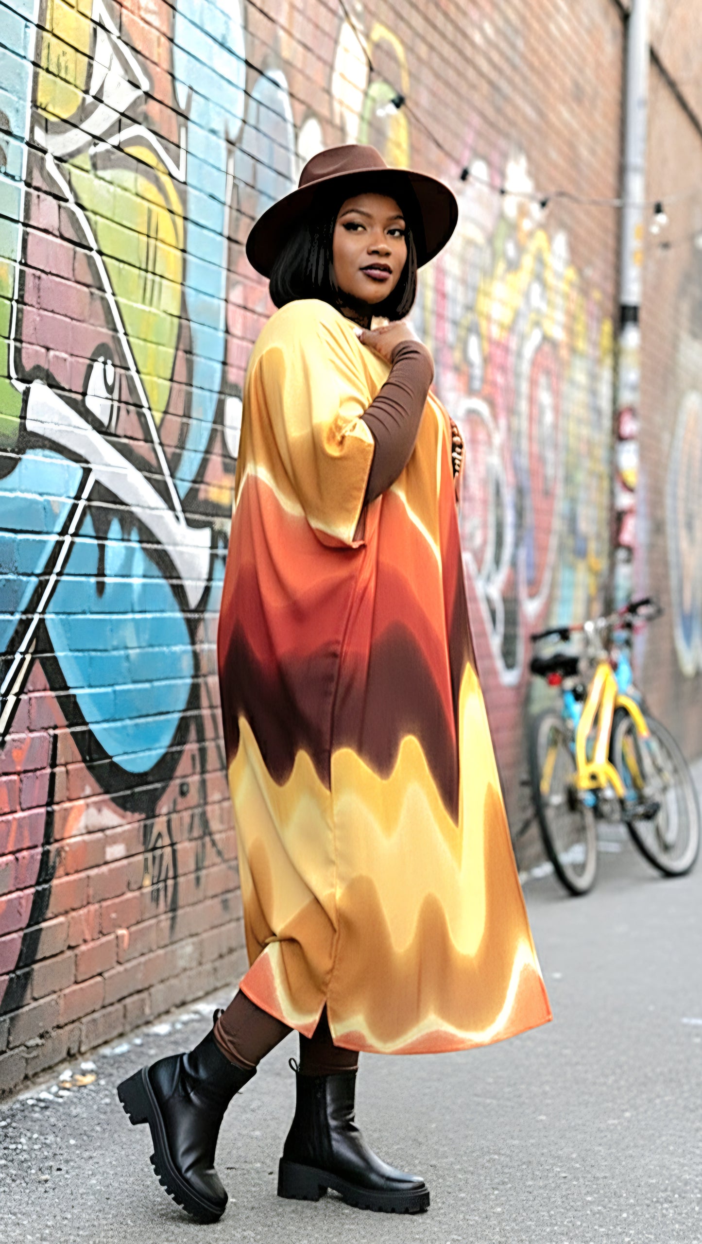 Maxi Kimono Orange Yellow Brown Ombre Print Kimono