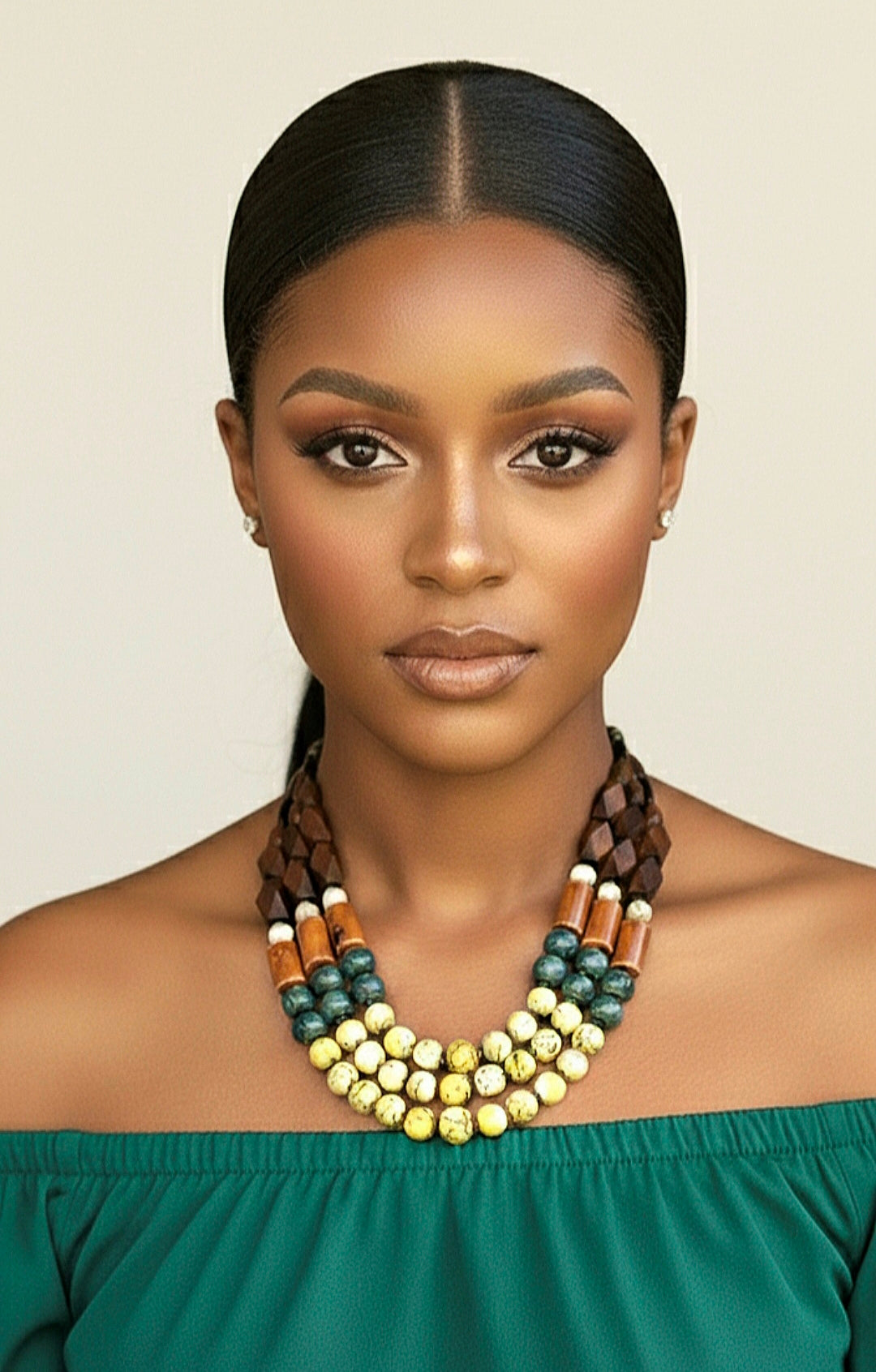 Multistrand Statement Porcelain Wood Yellow Necklace