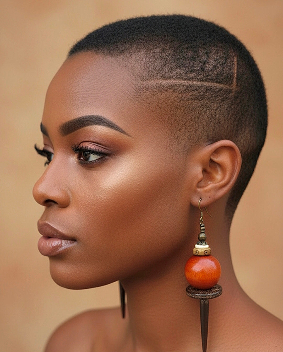 Orange Wood Coconut Shell Dangle Spike Earrings