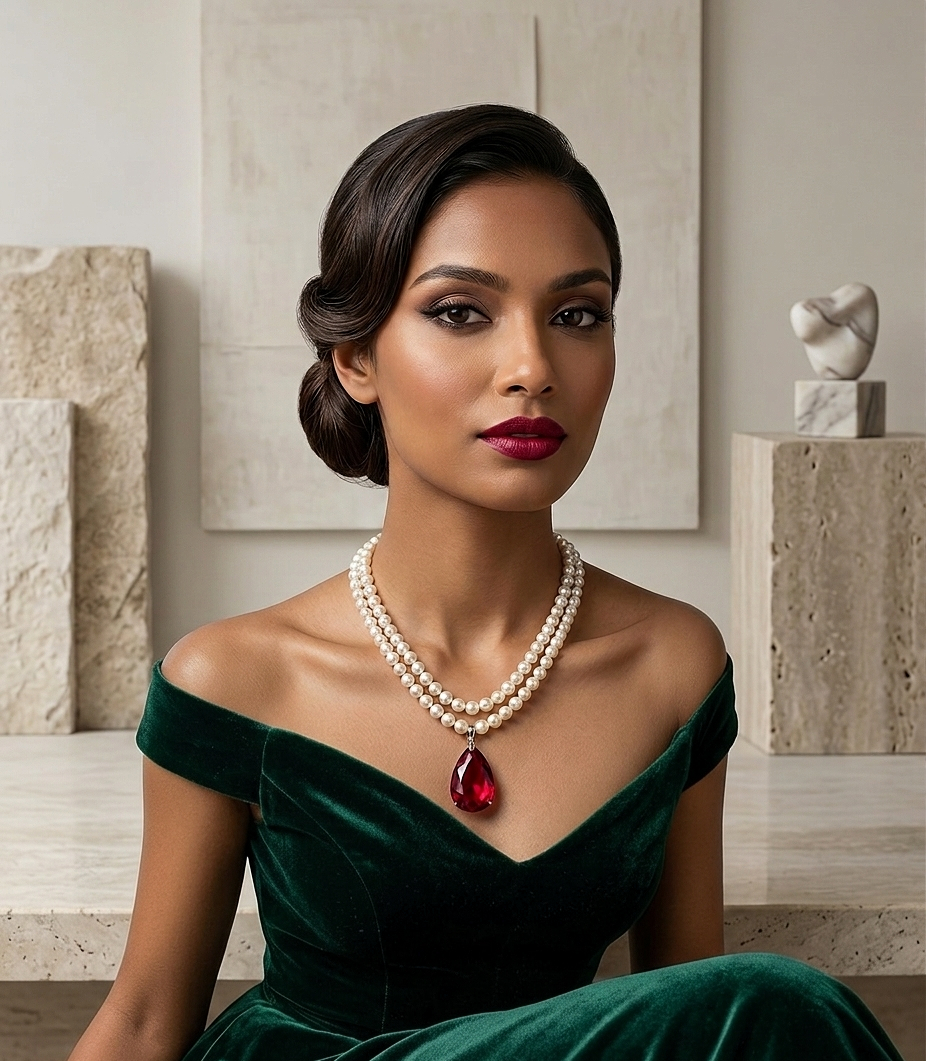 Exquisite Double-Strand Pearl and Red Teardrop Crystal Necklace