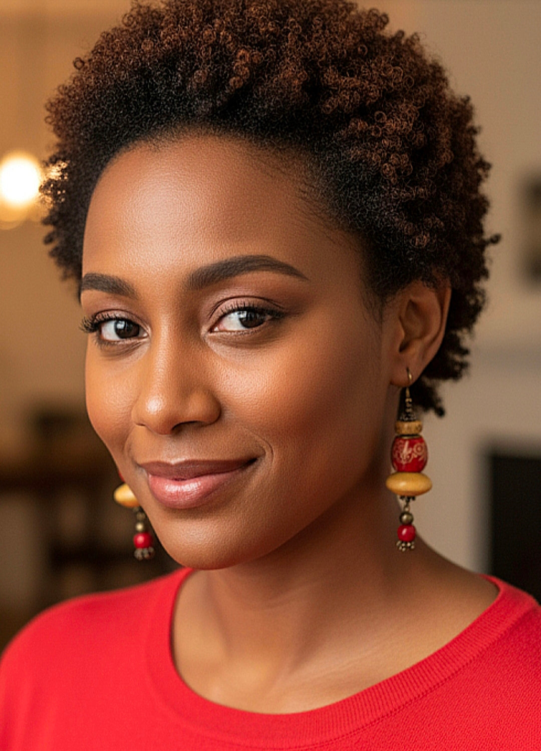 Red Wood and Bone Earrings