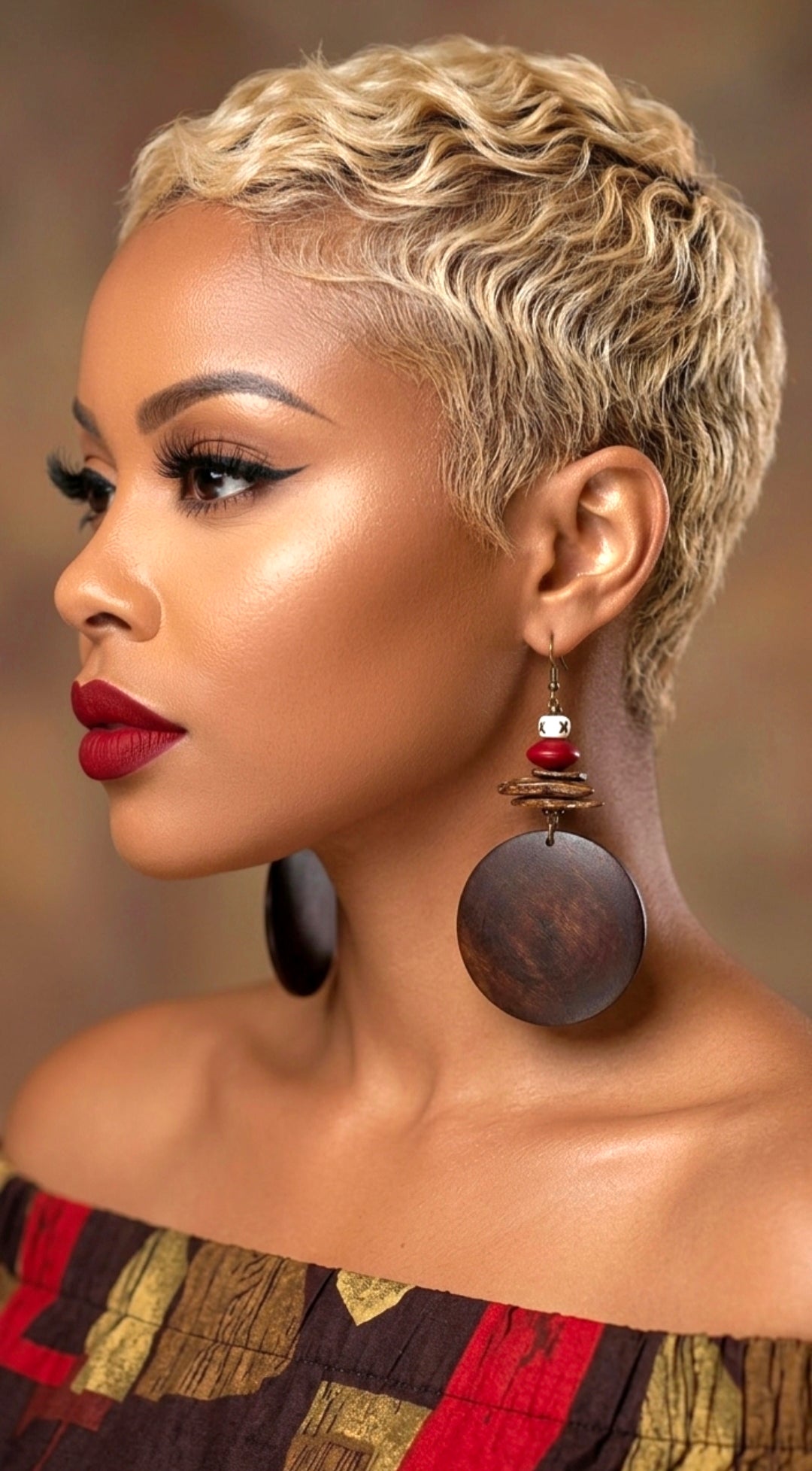 Brown Wood Disc Faux Coconut Shell and Bone Dangles