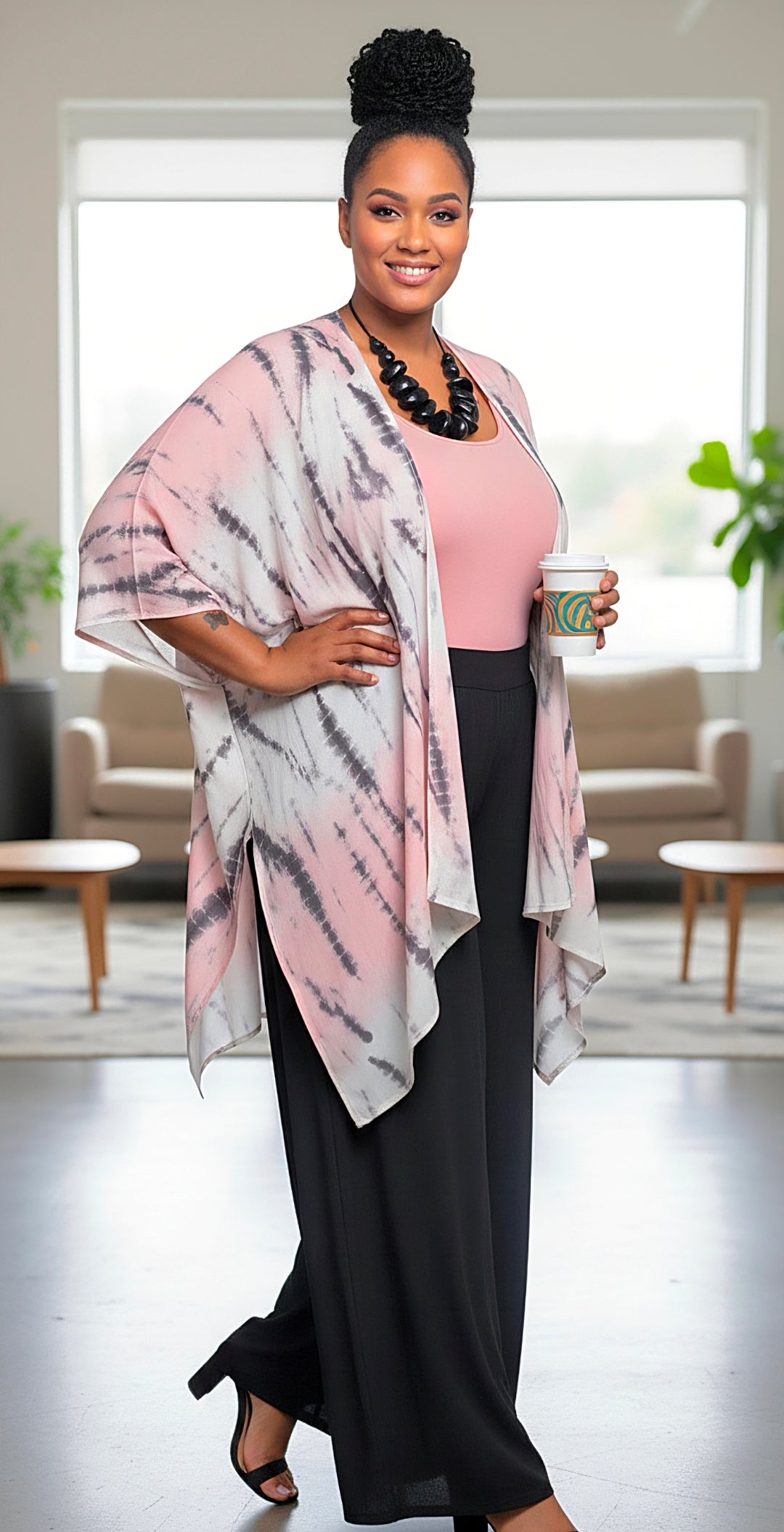 Short Kimono Pastel Pink Gray Beige Tie Dye