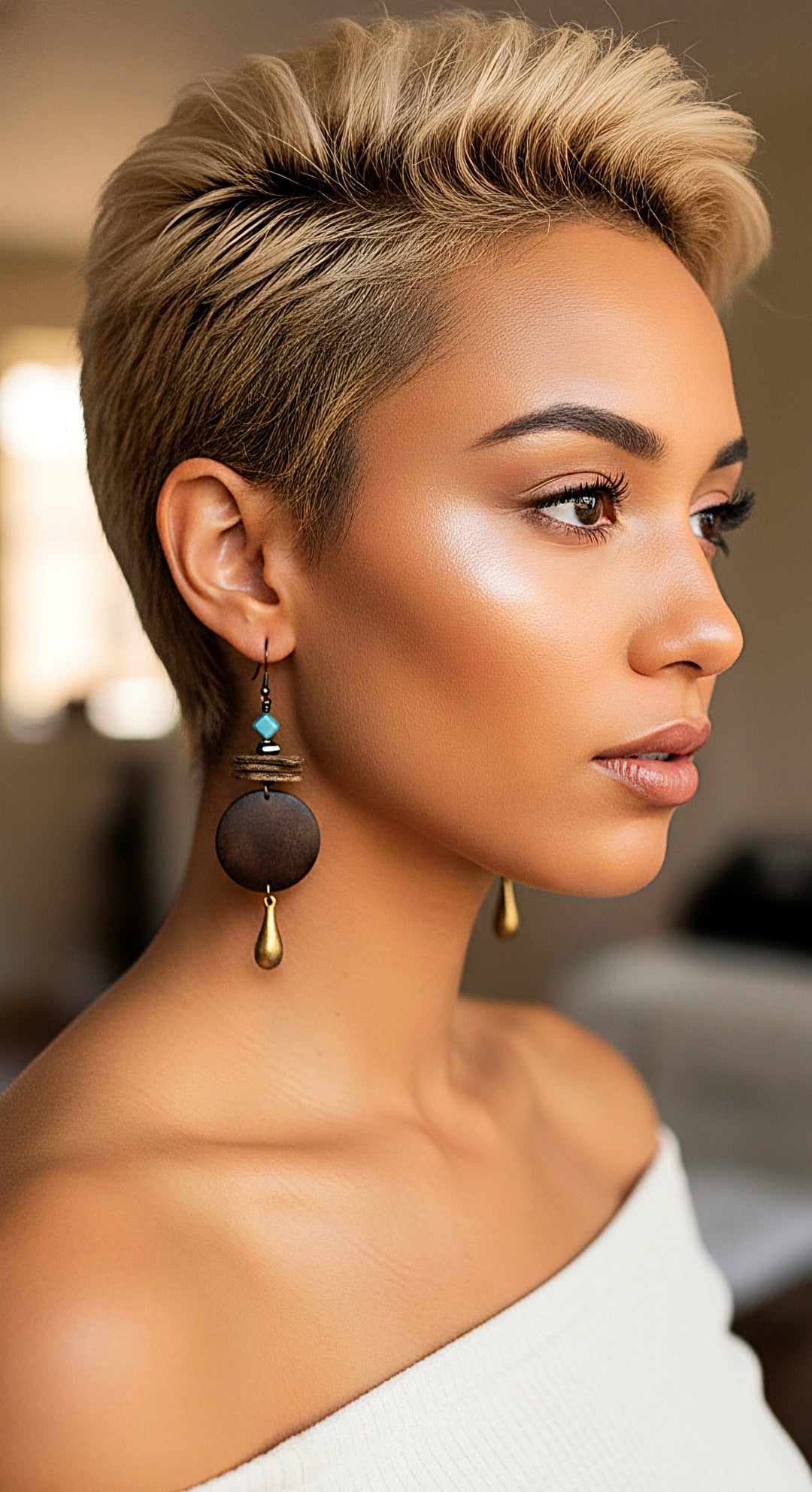 Dark Brown Round Turquoise Accent Dangle Earrings