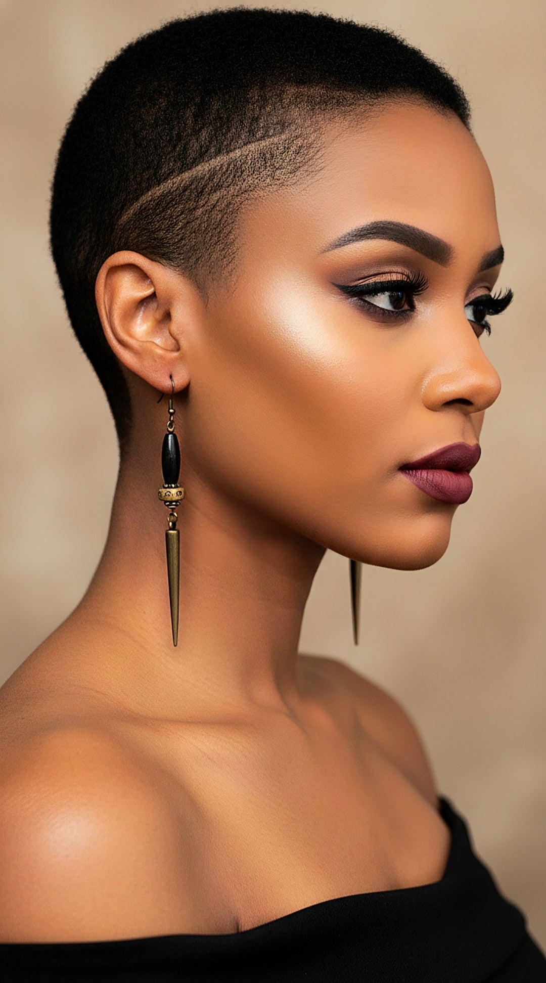 Small Wood Spike Dangle Earrings Black