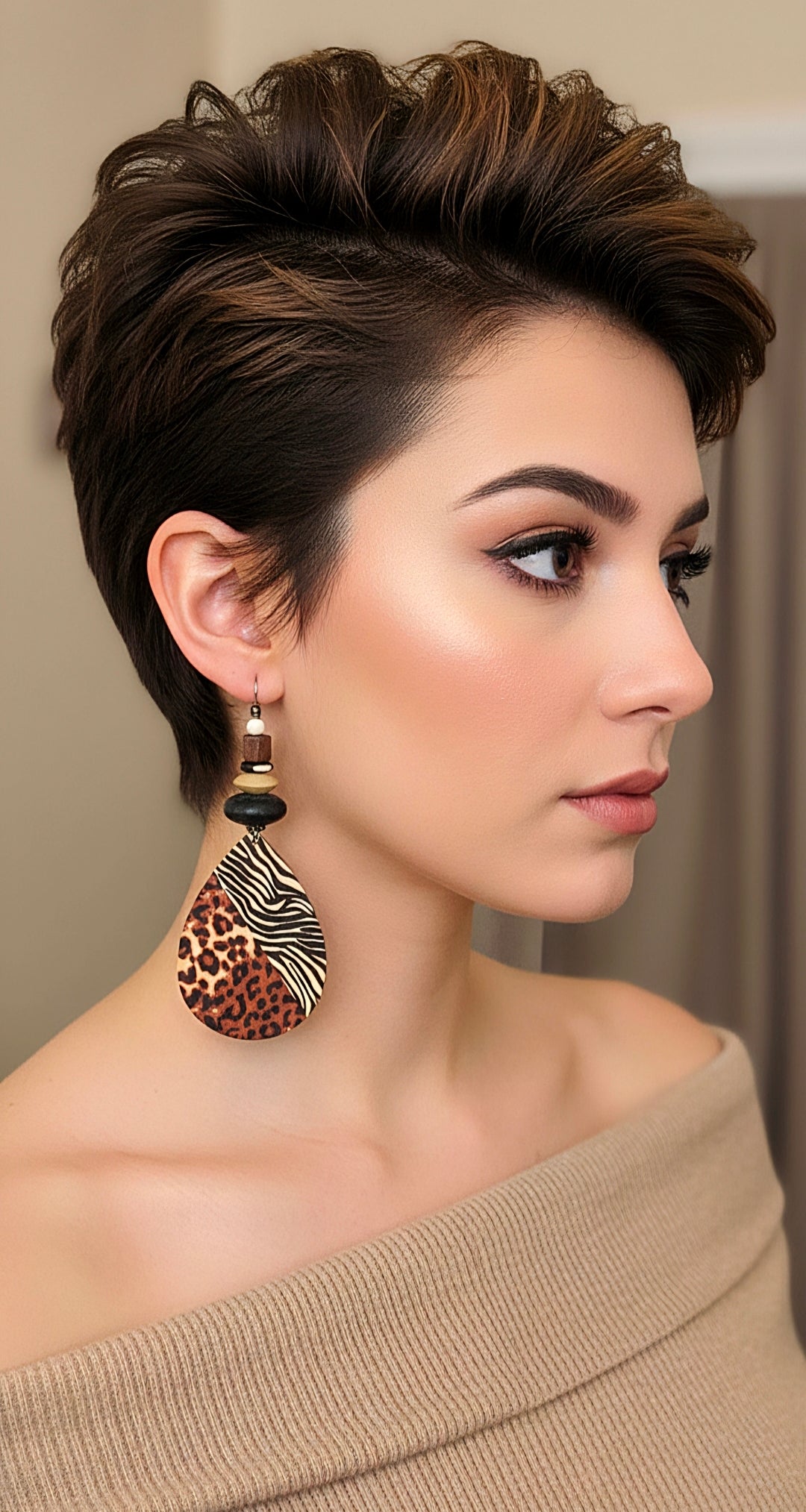 Teardrop Brown Animal Print Dangles