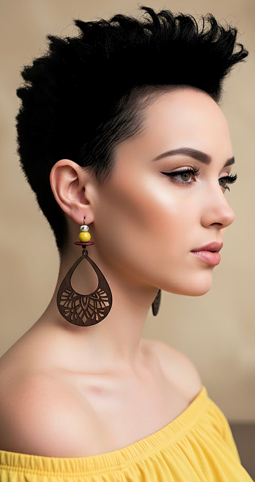 Teardrop Lasercut Wood Coconut Shell Dangle Earrings