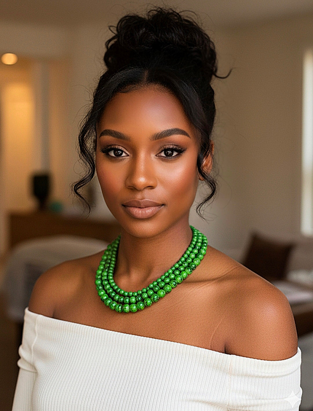 Tiered Marled Green Beaded Necklace