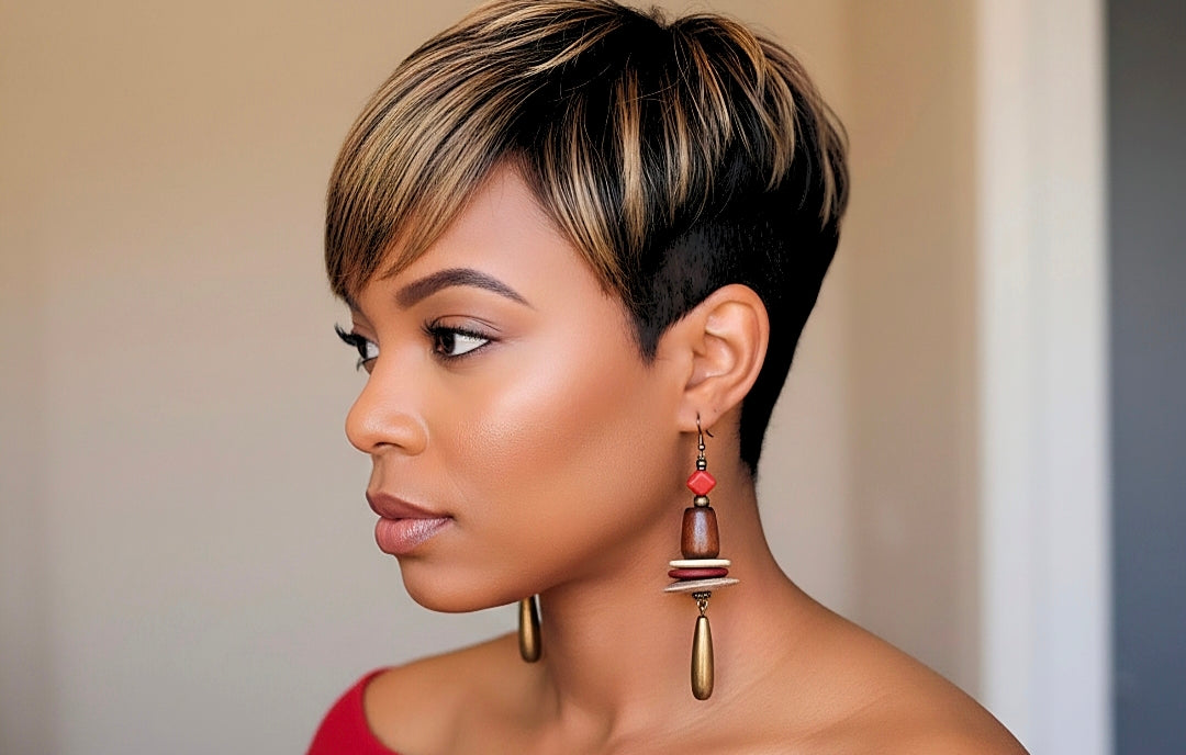Wood Bone Red Accent Dangle Earrings