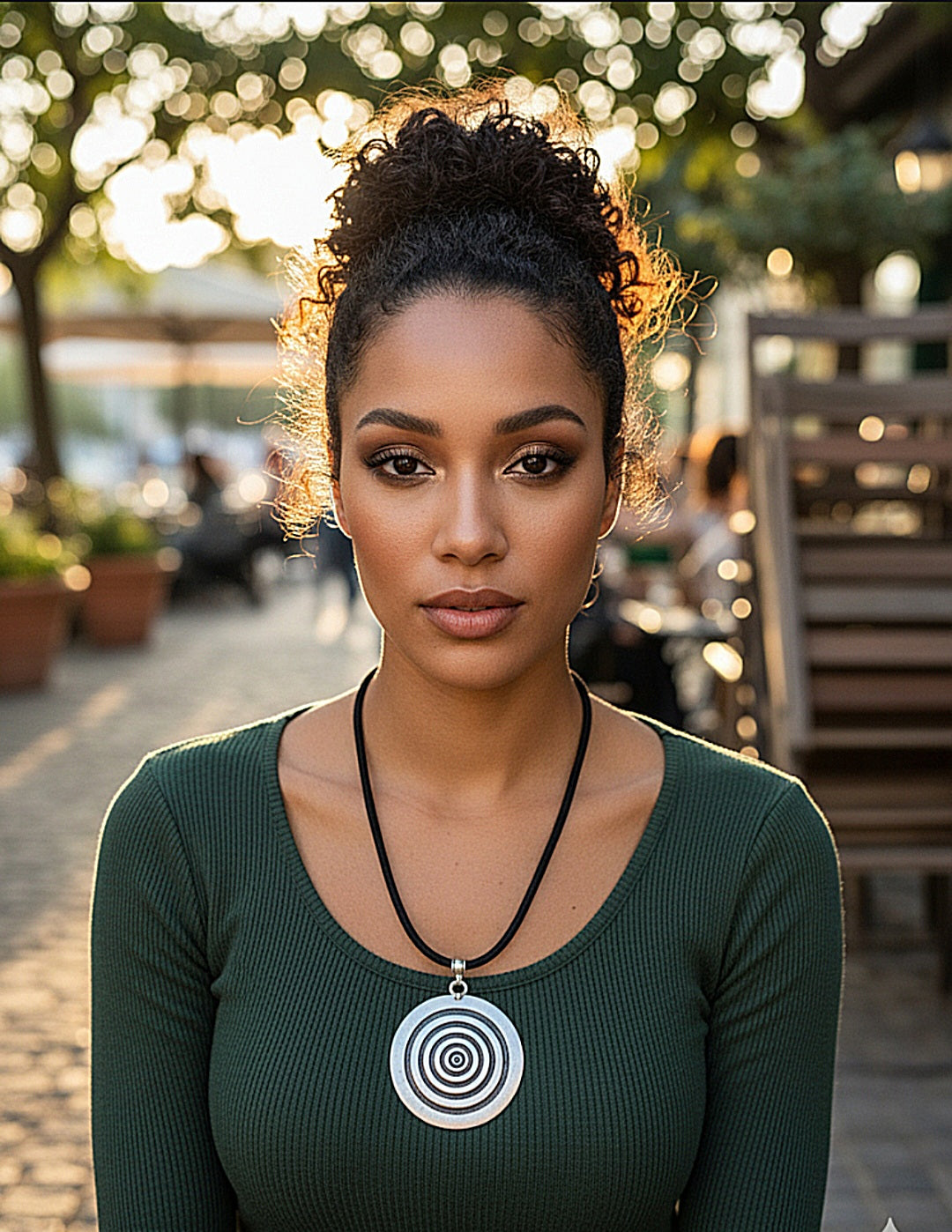 Hypnotic Zamak Silver Circular Pendant Necklace