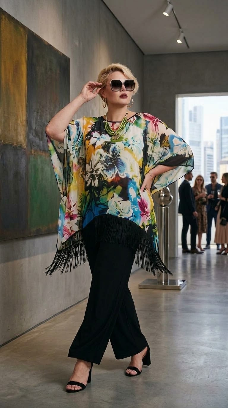 Chiffon Poncho Bold Blue Floral