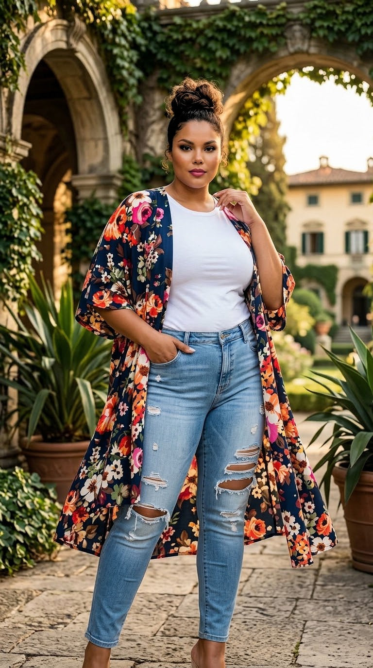 Maxi Kimono Navy Floral