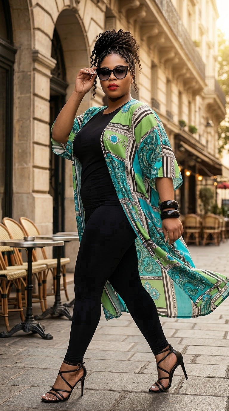 Maxi Kimono Blue Green Bold Print