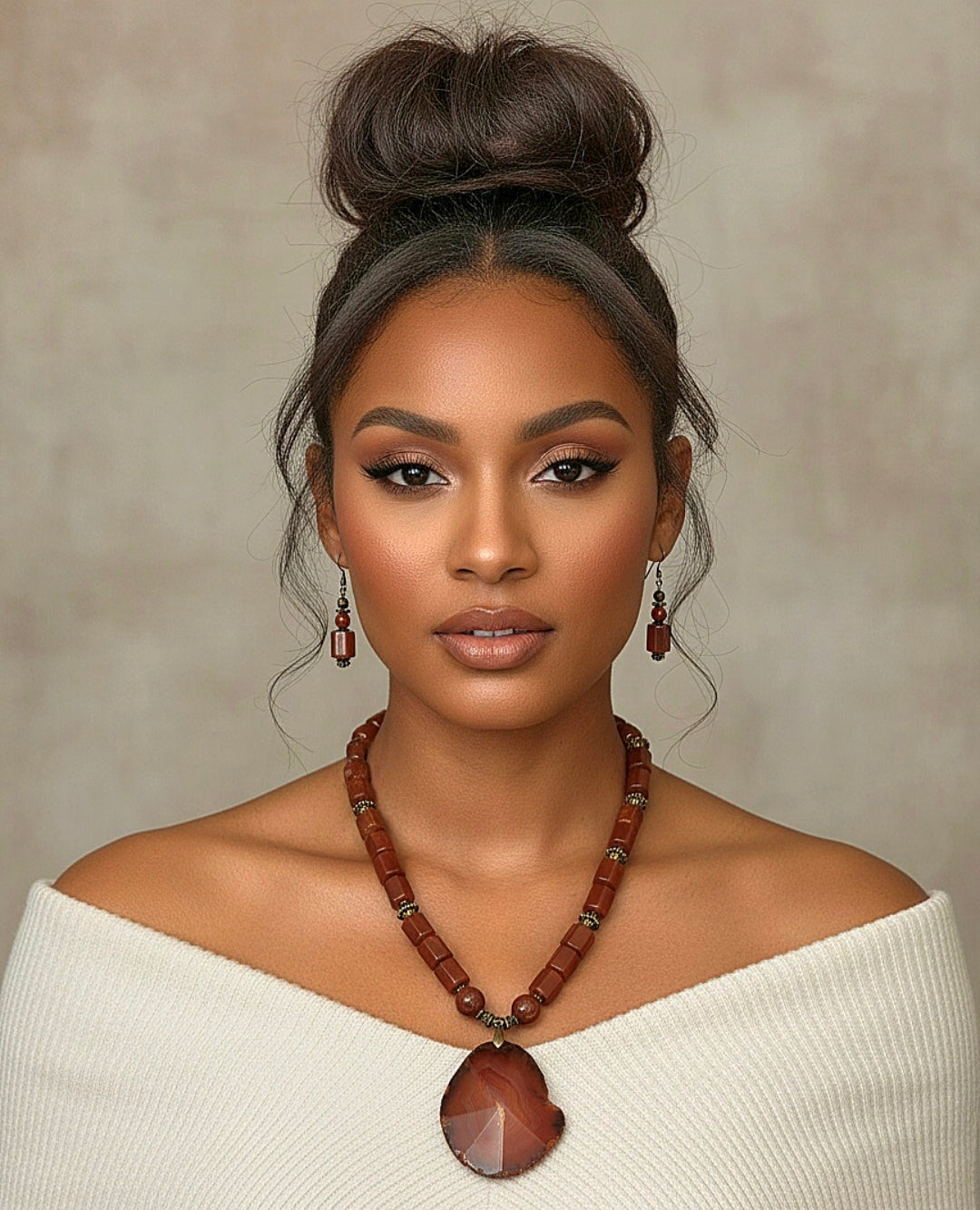 Rich Rust Agate Pendant Necklace Set