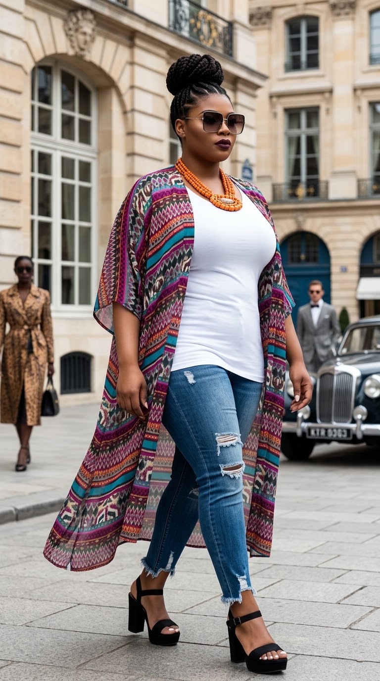 Maxi Kimono Purple Teal Multi