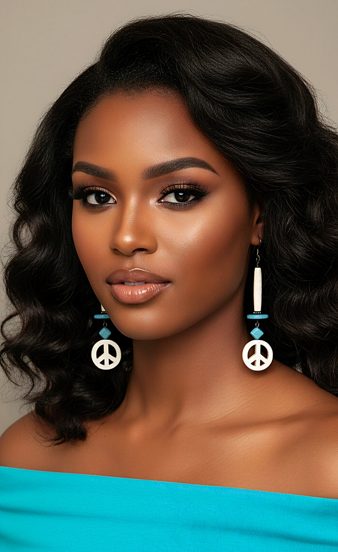 Peace Sign Earrings with Turquoise Accents