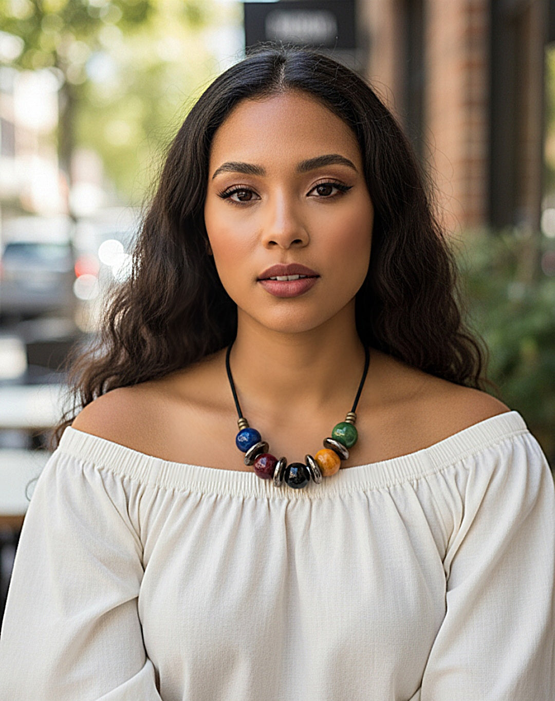 Vibrant 5-Bead Multicolored Necklace on a Leather Cord