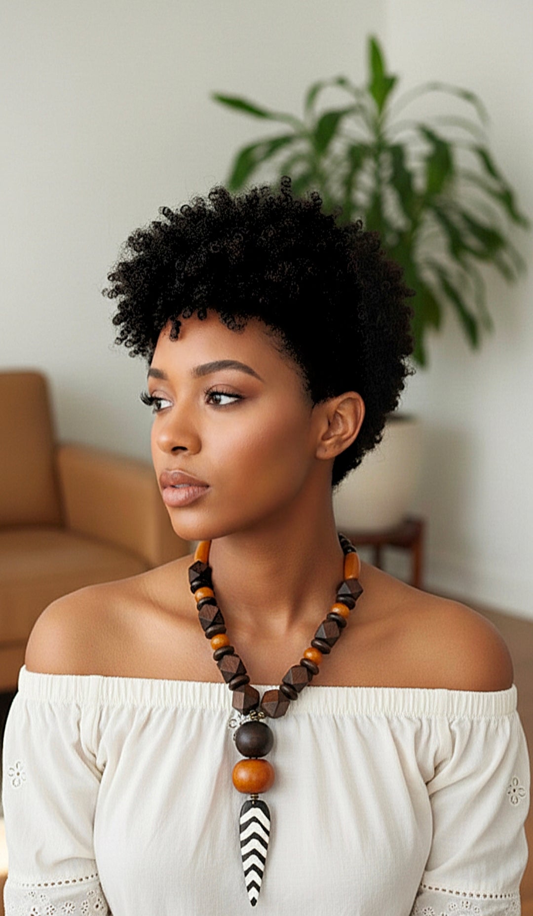 Batik Bone, Resin Amber, and Geometric Wood Statement Necklace