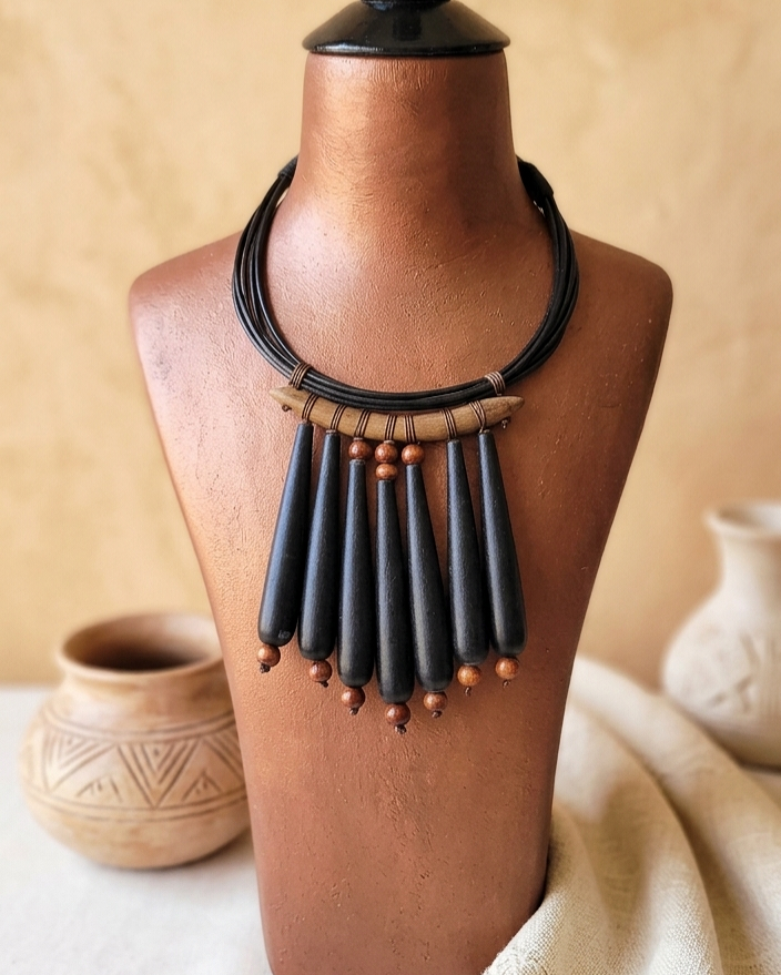 Imported Black Dangle Bone Bib Necklace