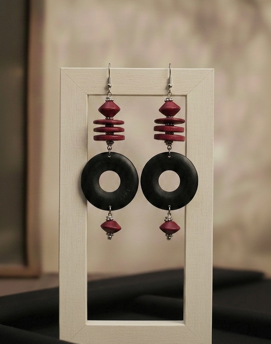 Black Donut and  Red Coconut Shell Dangles