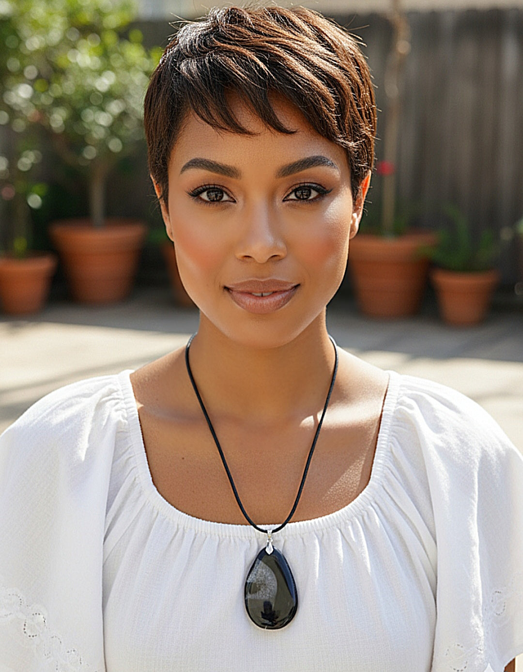 Polished Black Teardrop Pendant Necklace