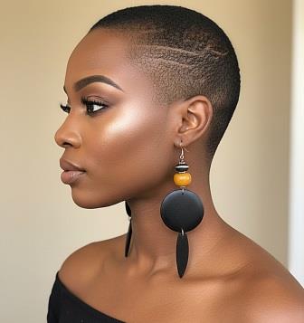 Black Round Wood  and Amber Dangle Wood Earrings