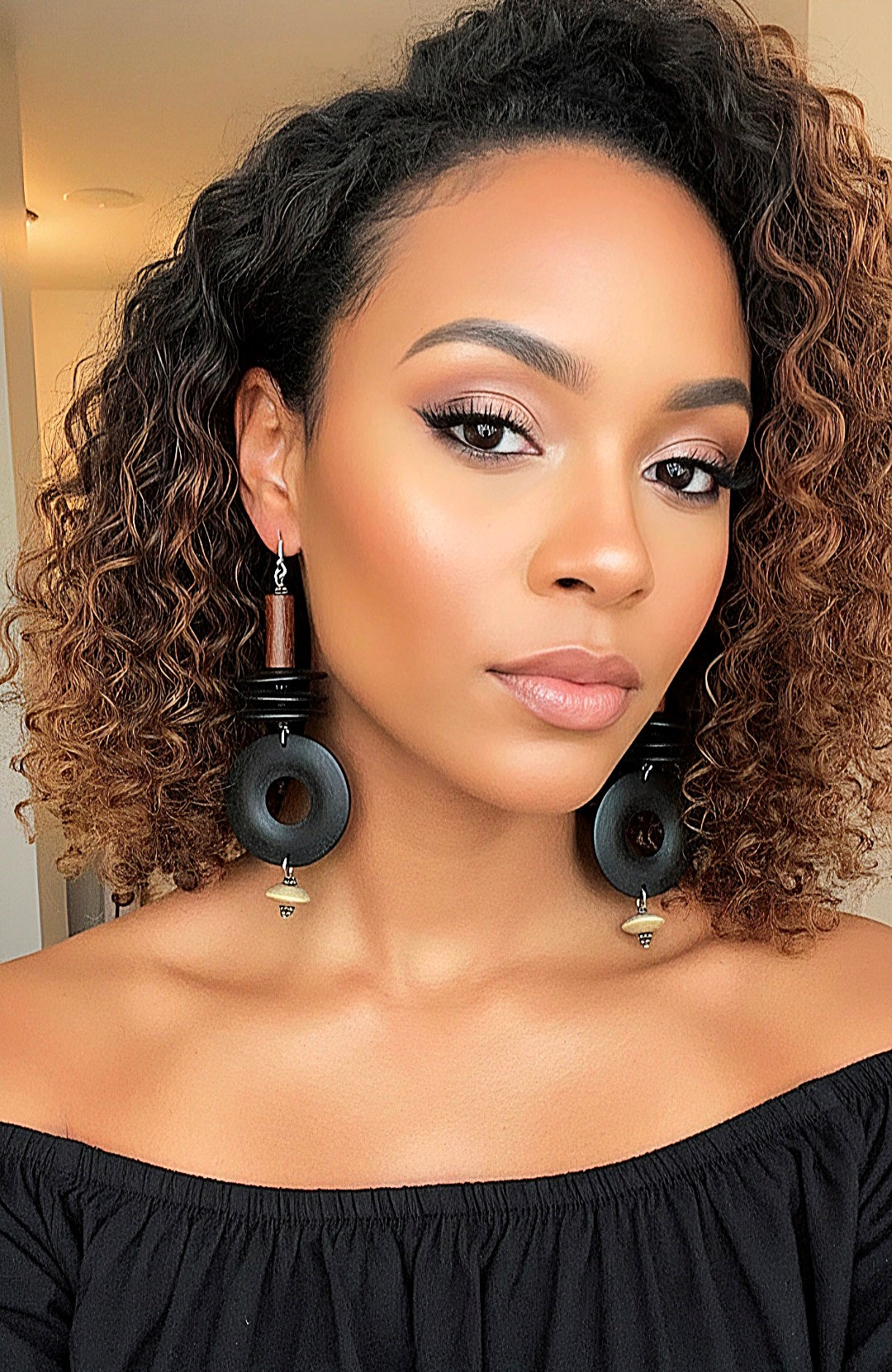 Black Donut Disc Dangle Earrings