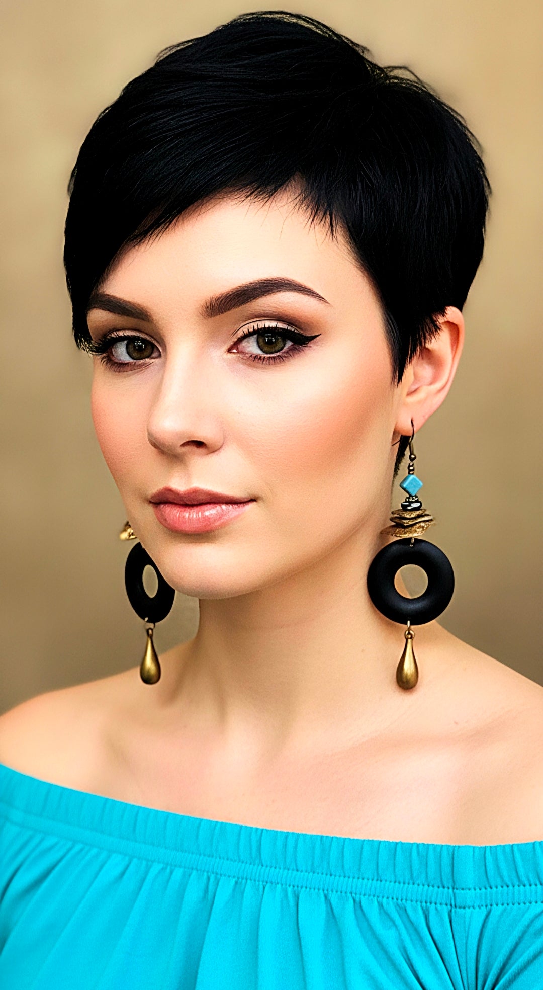 Black Turquoise Accent Donut Dangle Earring
