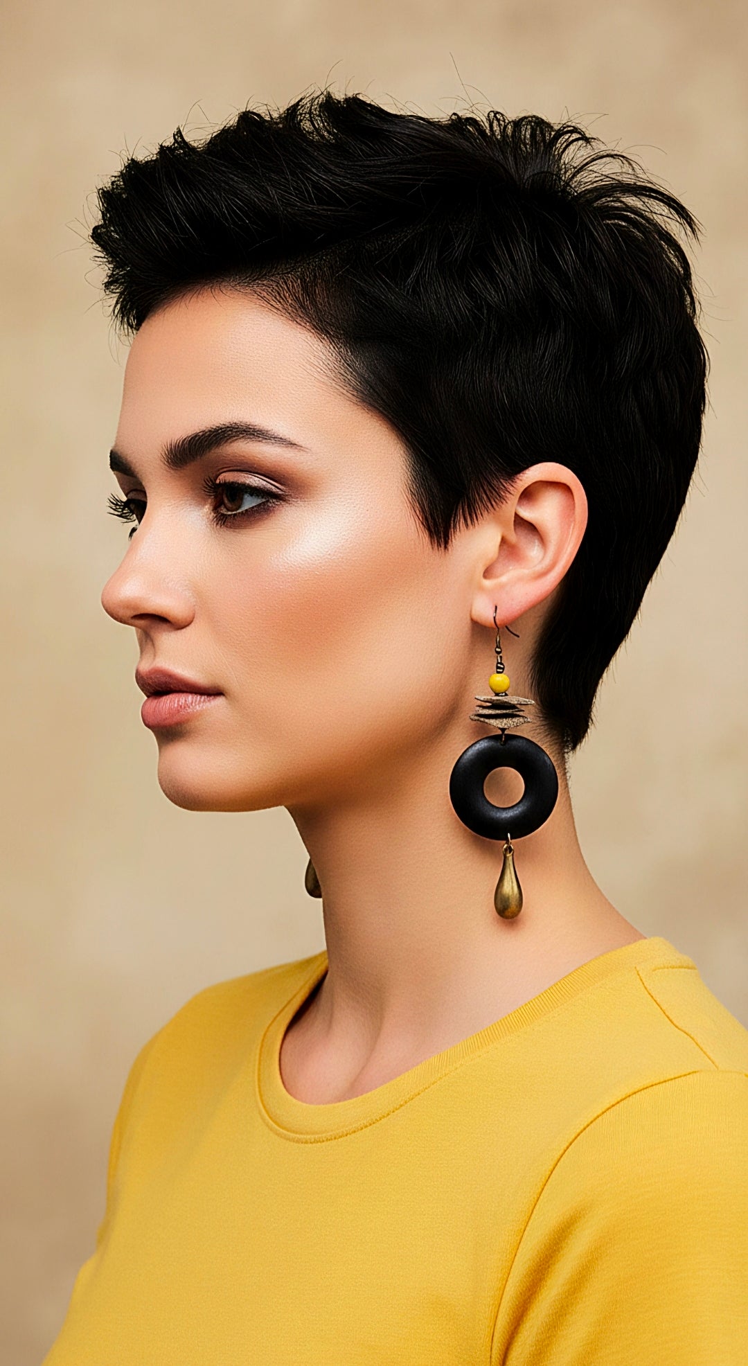 Black Donut  Yellow Accent Dangle Earrings