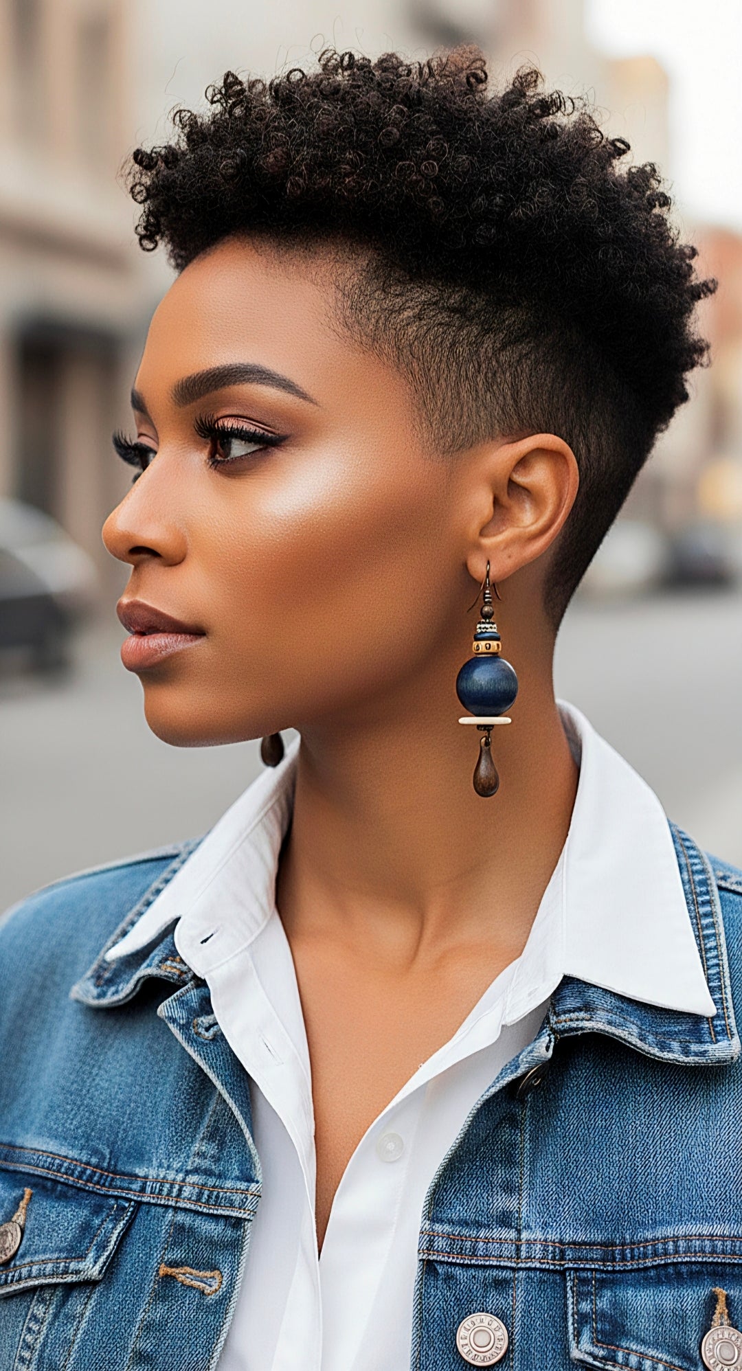Blue Wood and Bone Short Dangle Earrings