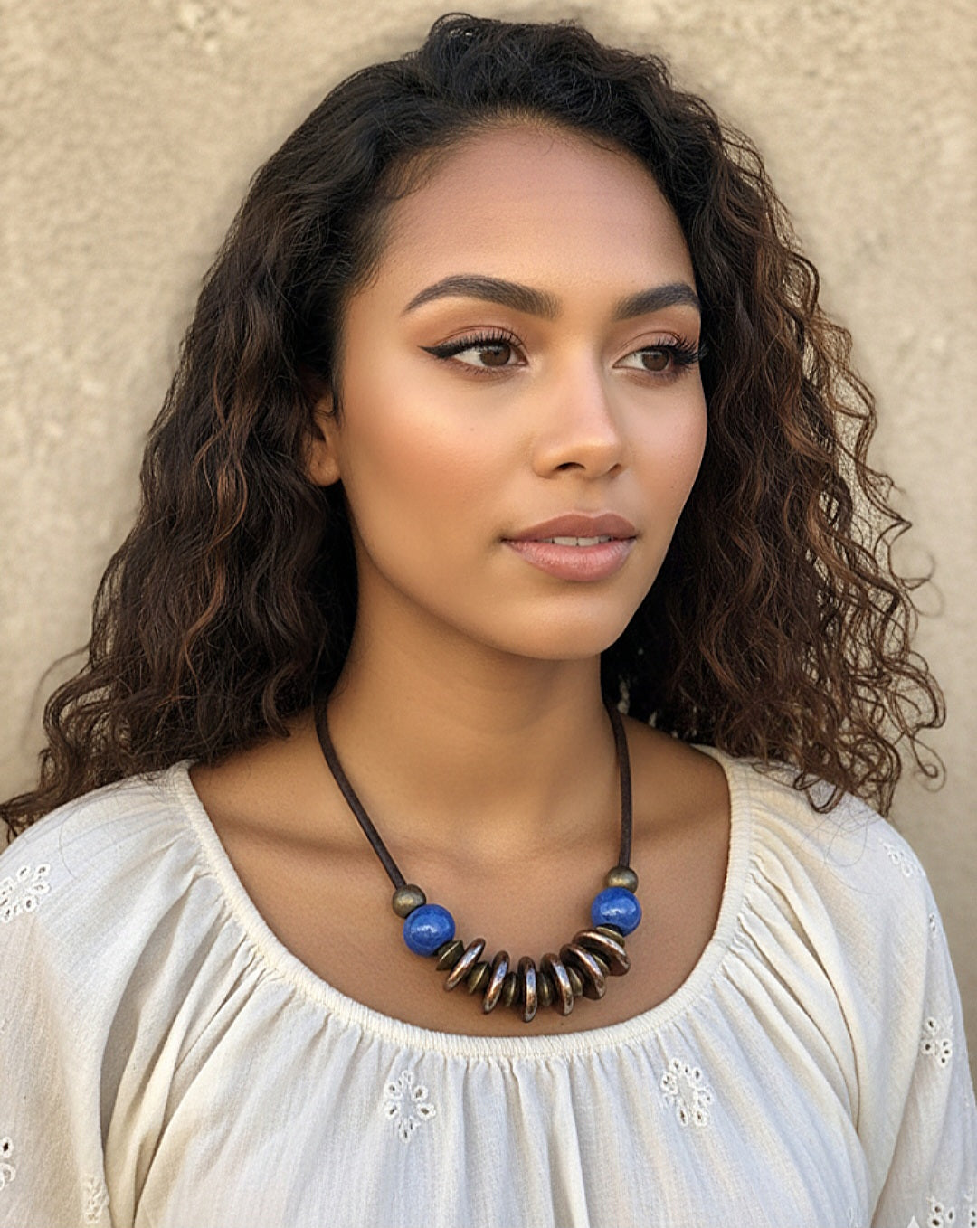 Cobalt Blue and Rustic Bronze Mixed Media Necklace