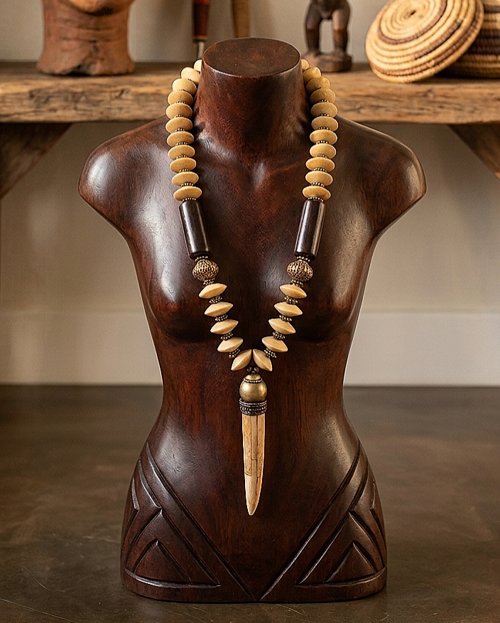 Bone Pendant and Wood Timeless Heritage Statement Necklace