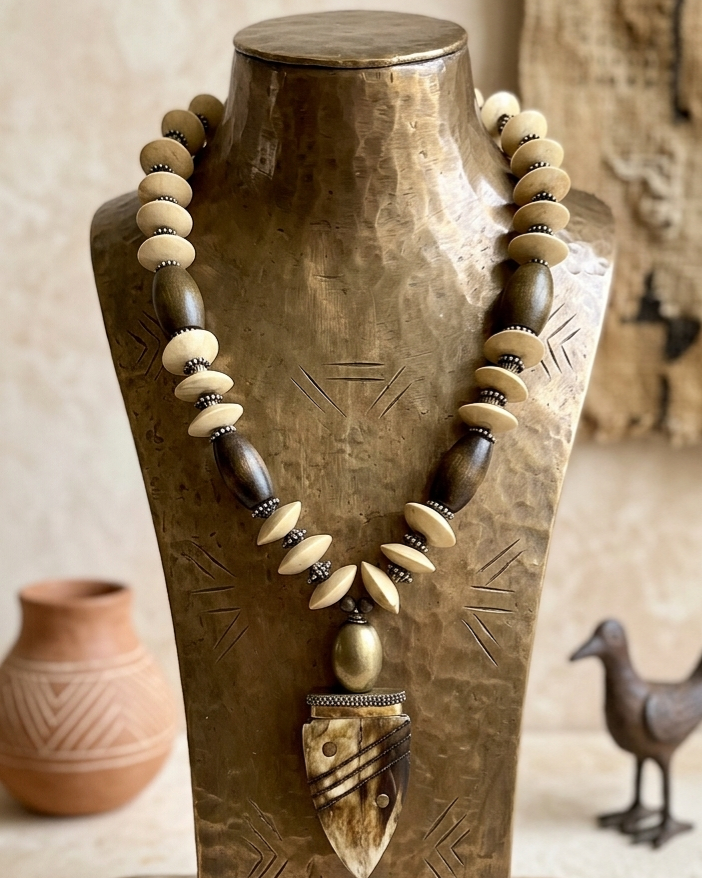 Wood and Bone Pendant Necklace