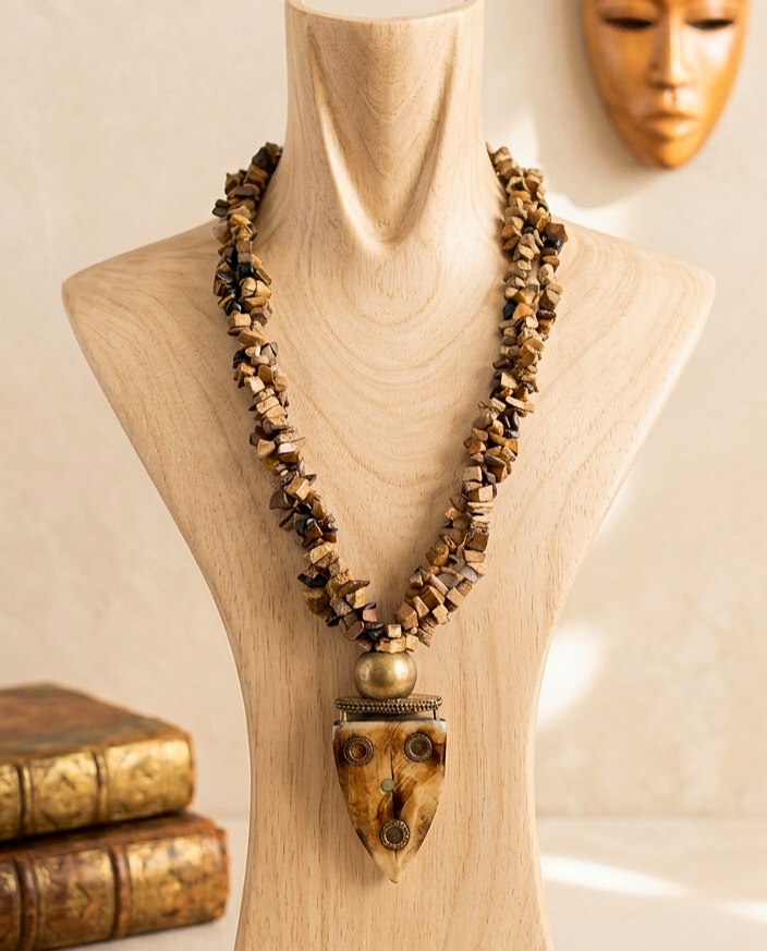 Bone pendant and chip ethnic necklace