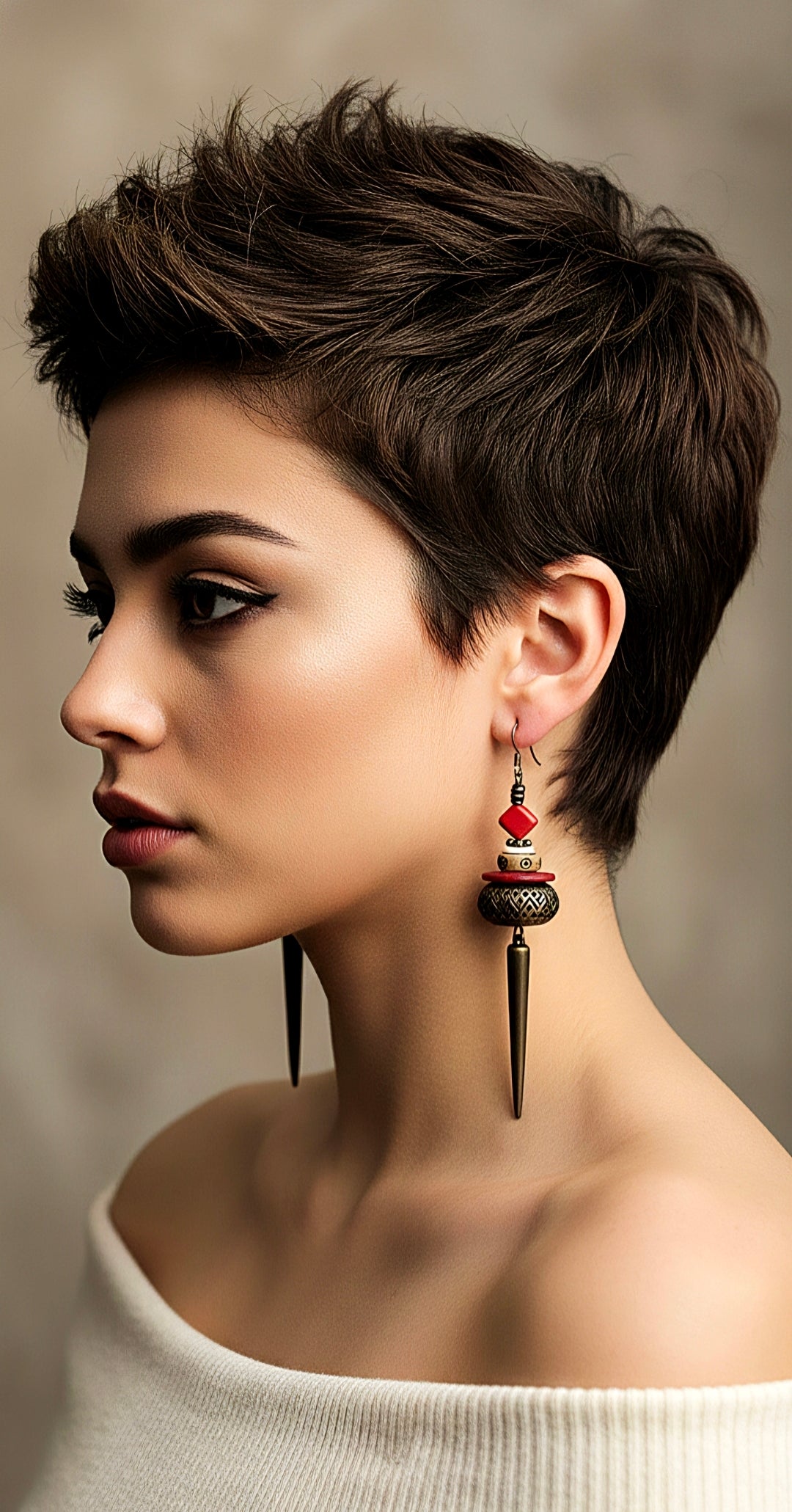 Brass Spike Red Accent Dangle Earrings