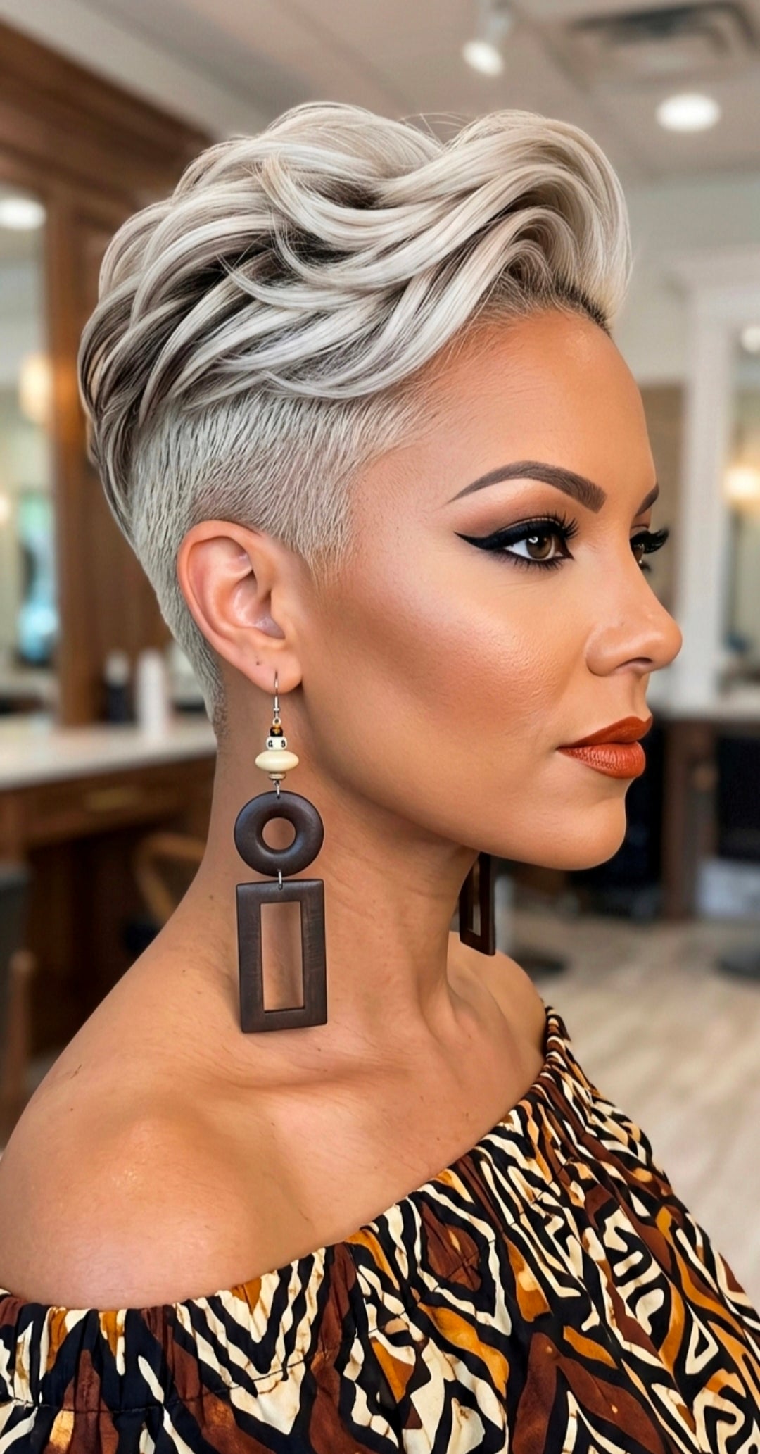 Brown Wood Geometric Dangle Earrings